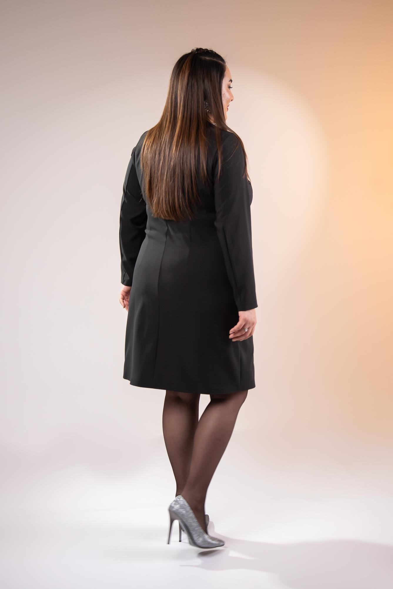 Büyük Beden 333218 YakA-Düğme Detaylı Elbise  Siyah