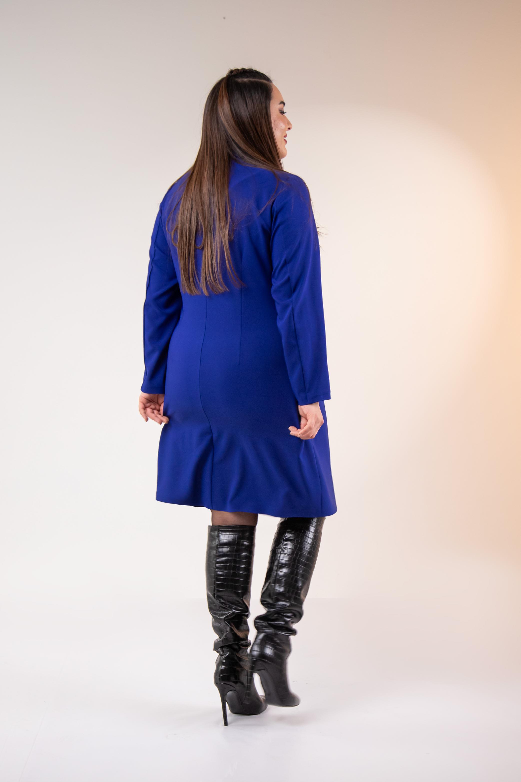 Büyük Beden 333218 YakA-Düğme Detaylı Elbise  Mavı