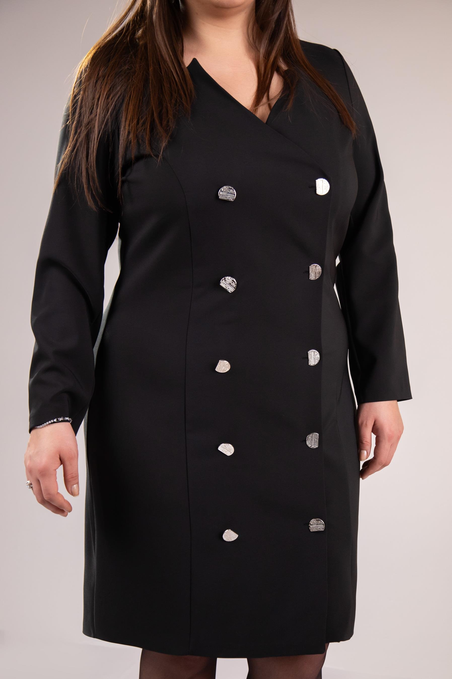 Büyük Beden 333218 YakA-Düğme Detaylı Elbise  Siyah