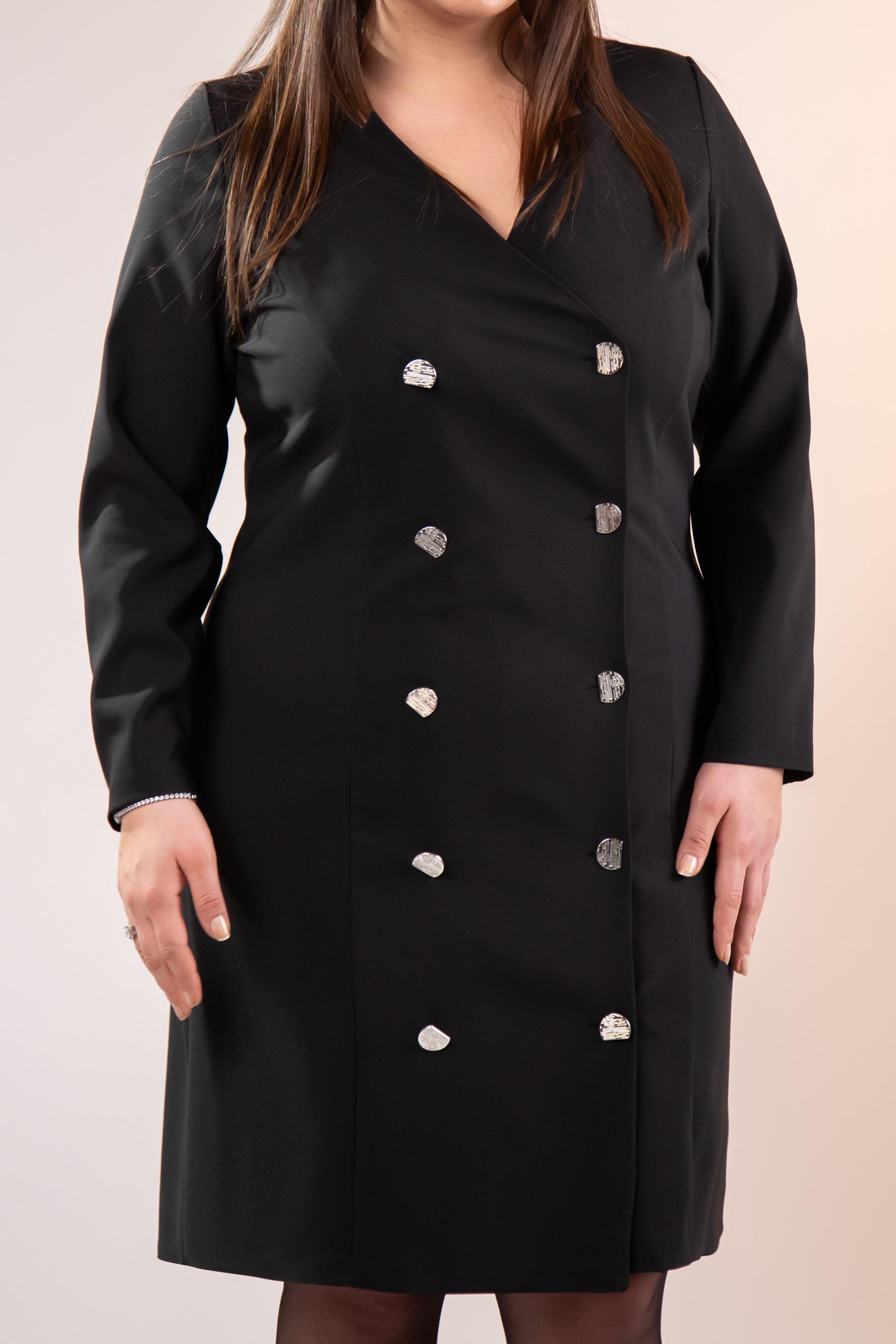 Büyük Beden 333218 YakA-Düğme Detaylı Elbise  Siyah