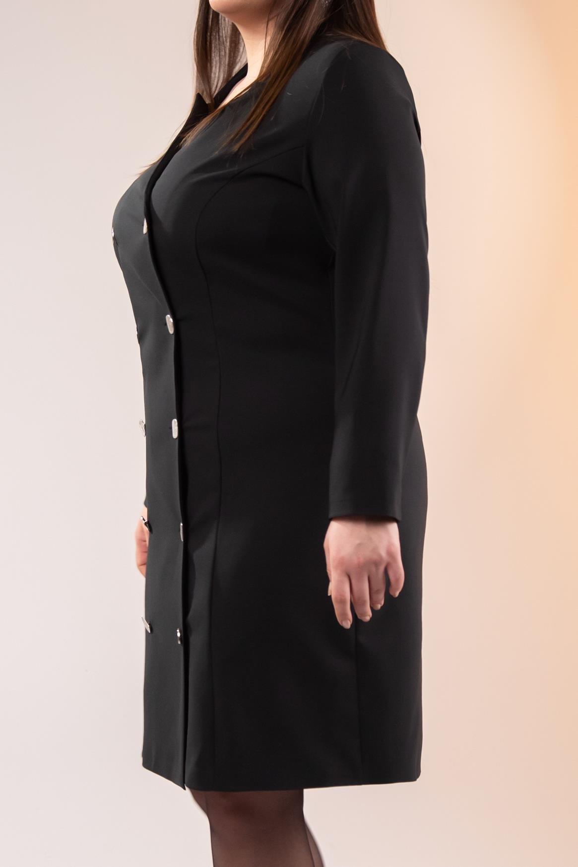 Büyük Beden 333218 YakA-Düğme Detaylı Elbise  Siyah