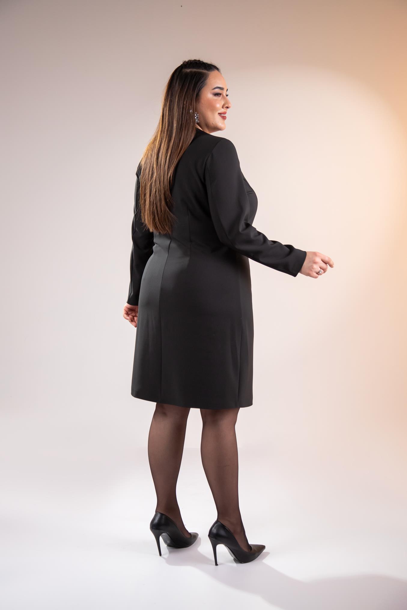 Büyük Beden 333218 YakA-Düğme Detaylı Elbise  Siyah