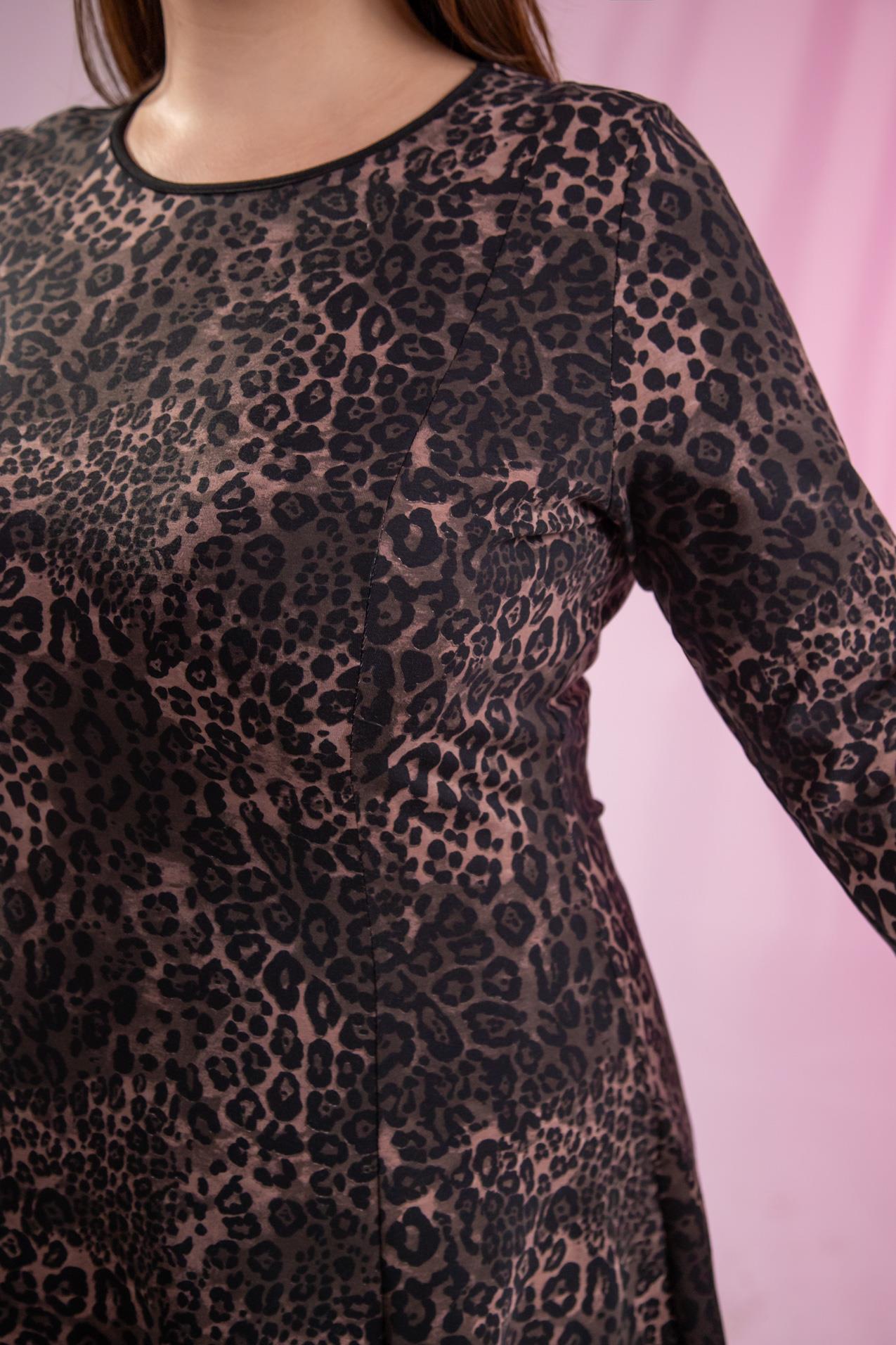 Büyük Beden 33324167 Leopar Desenli Elbise  Kahverengi