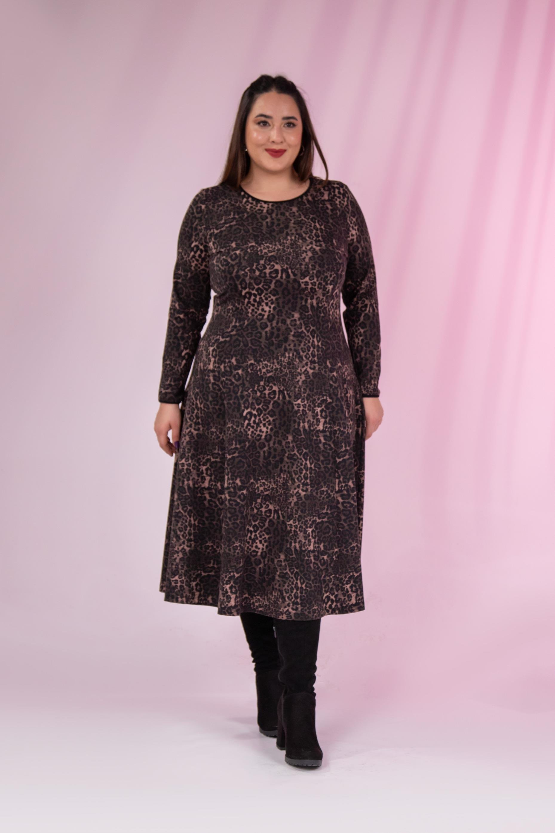 Büyük Beden 33324167 Leopar Desenli Elbise  Kahverengi