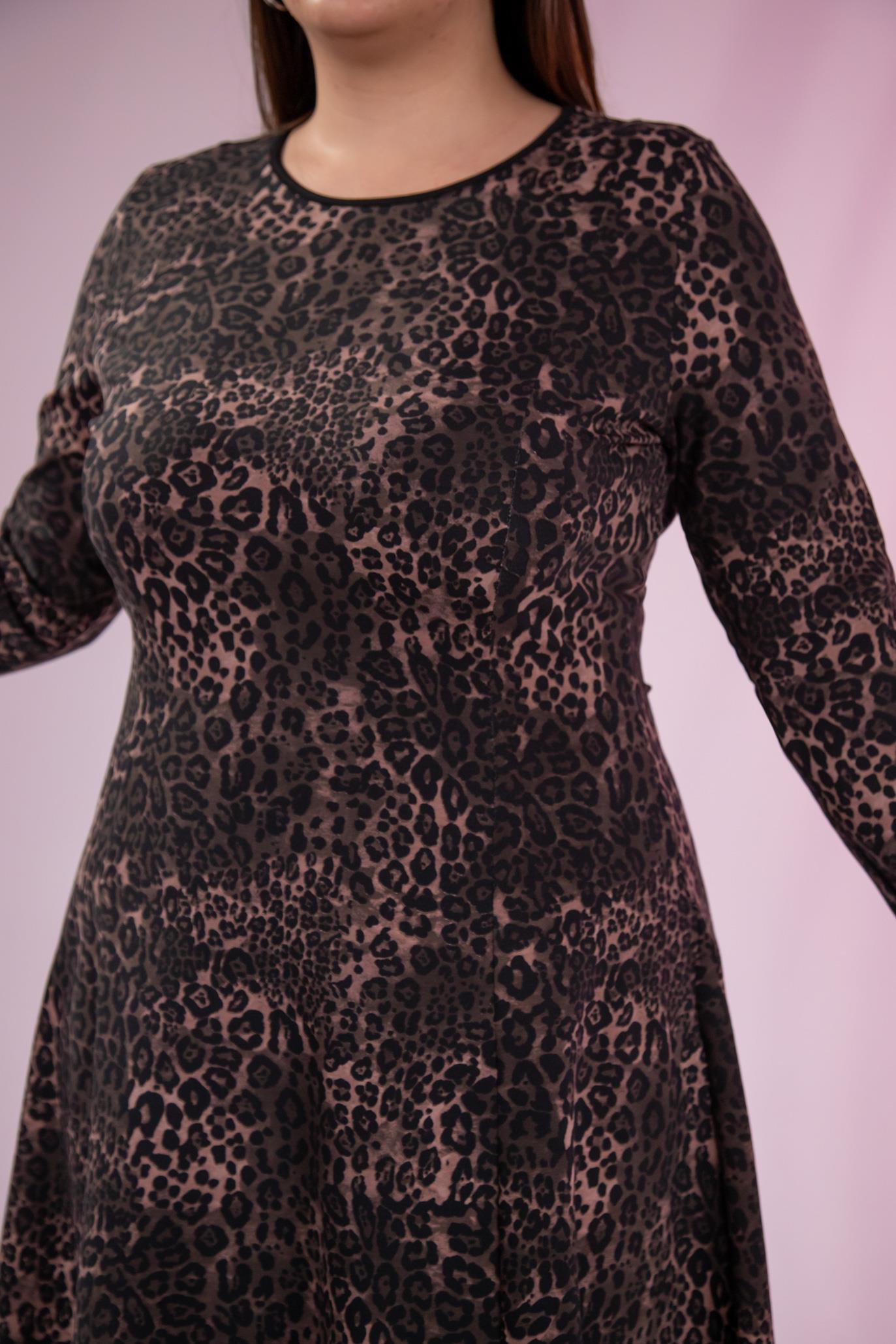 Büyük Beden 33324167 Leopar Desenli Elbise  Kahverengi