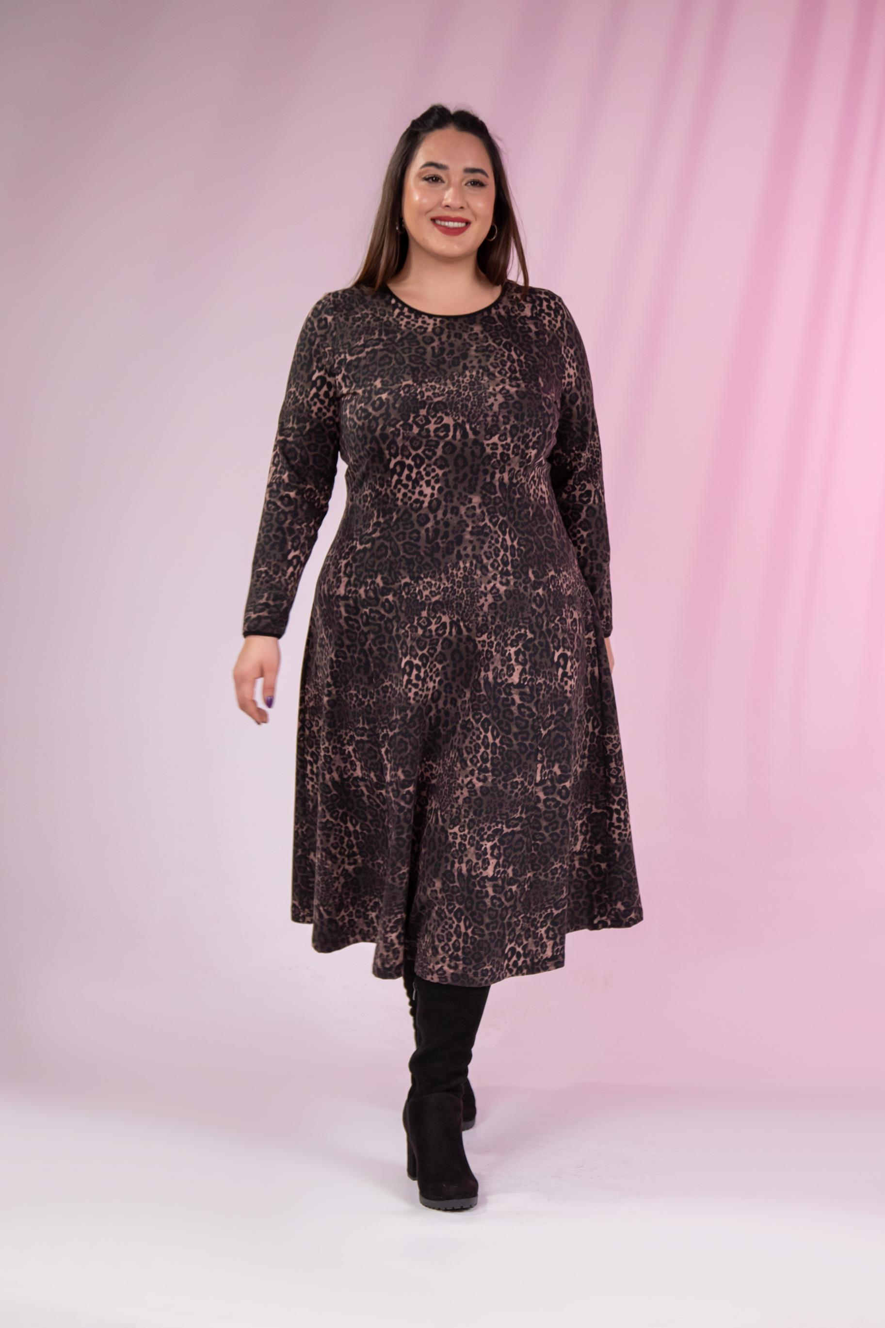 Büyük Beden 33324167 Leopar Desenli Elbise  Kahverengi