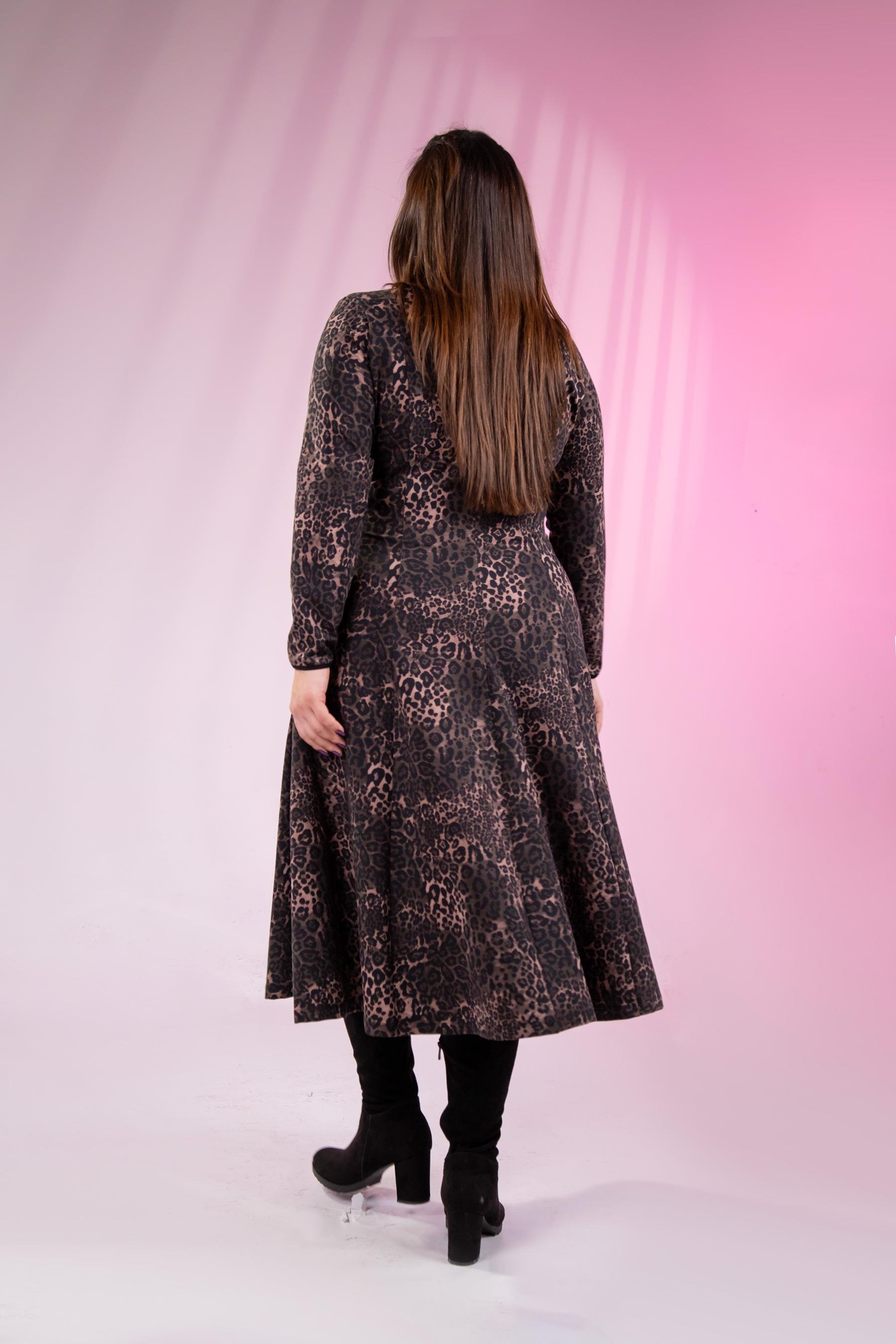 Büyük Beden 33324167 Leopar Desenli Elbise  Kahverengi