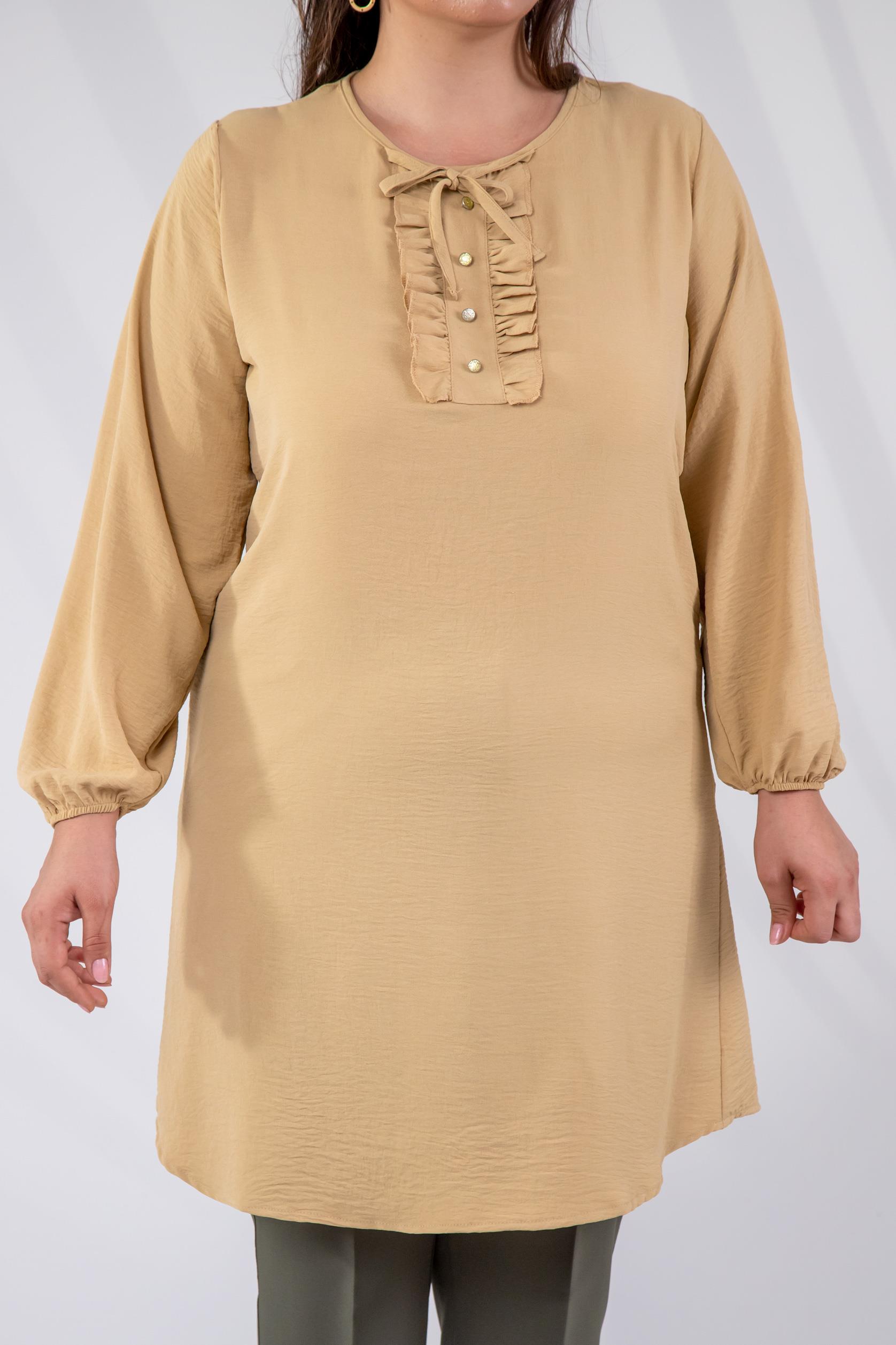 Büyük Beden 333306 Yaka Detaylı Tunik  Bej
