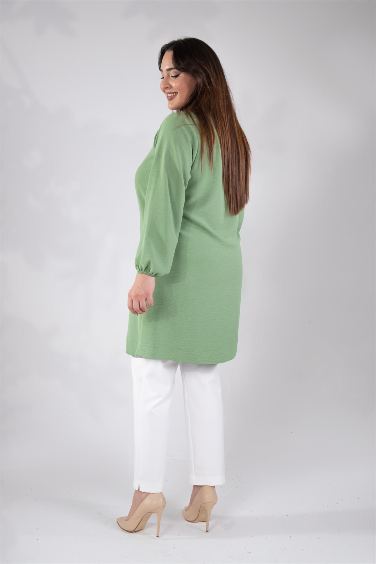 Büyük Beden 333306 Yaka Detaylı Tunik  Yeşil