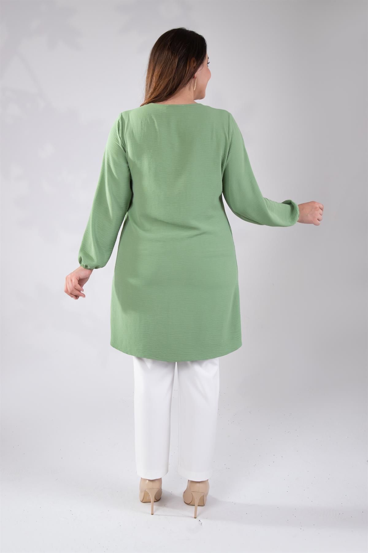 Büyük Beden 333306 Yaka Detaylı Tunik  Yeşil