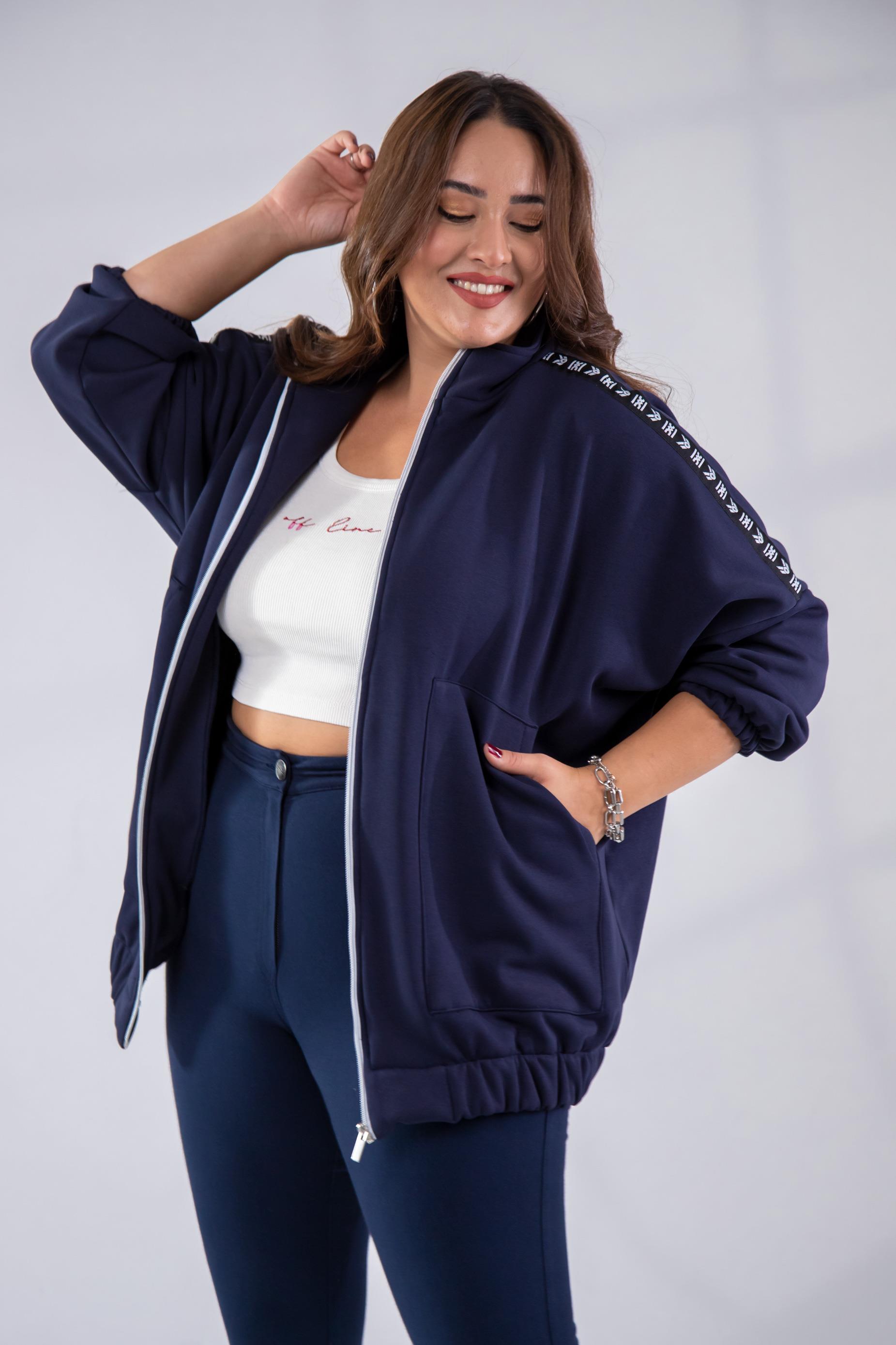 Büyük Beden 333443 Şertli Polar Sweat Lacivert