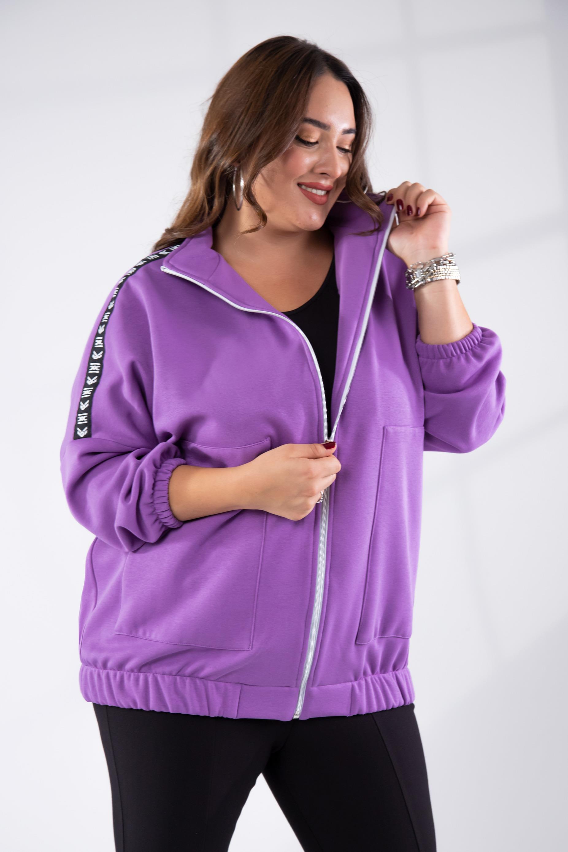 Büyük Beden 333443 Şertli Polar Sweat Lila