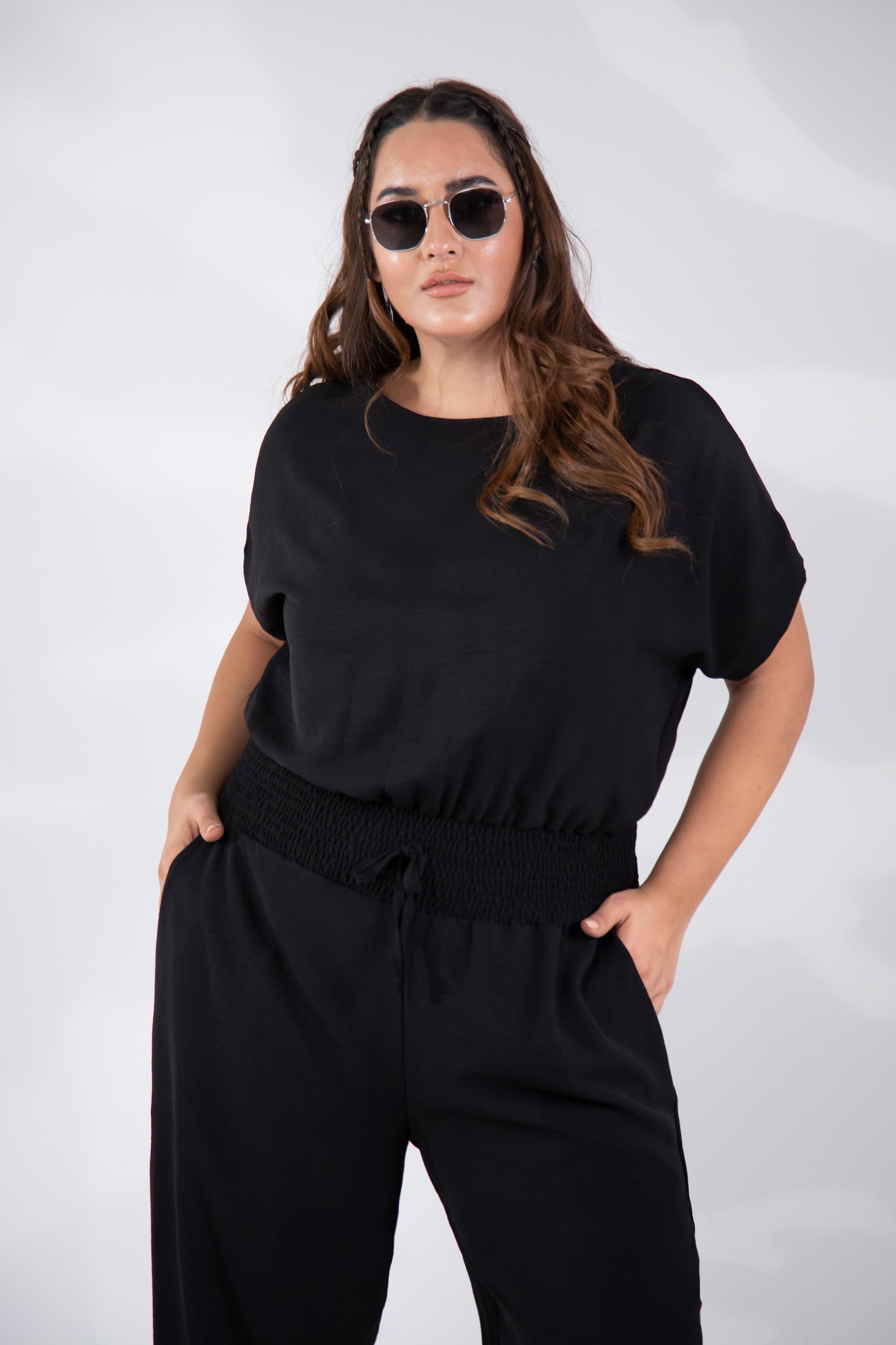 Büyük Beden 333474 Beli Gipeli Tulum  Siyah
