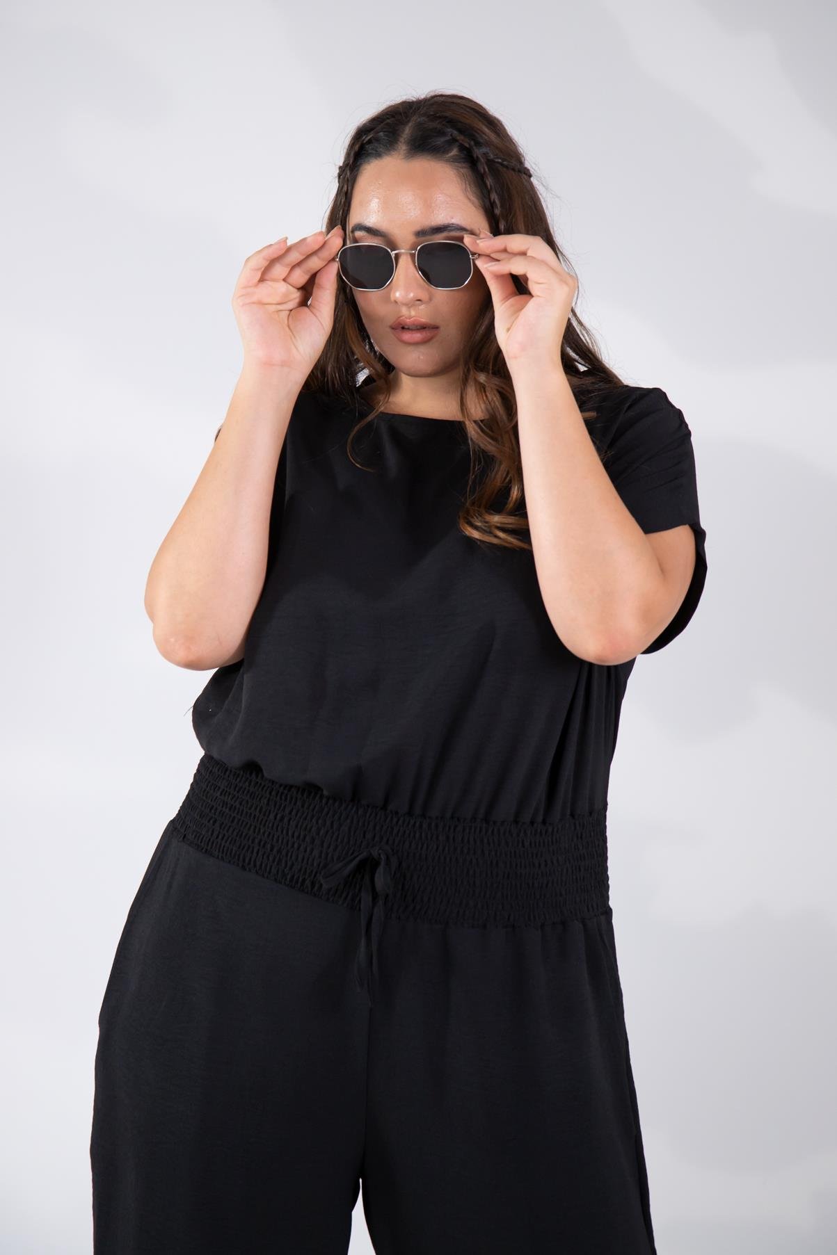 Büyük Beden 333474 Beli Gipeli Tulum  Siyah