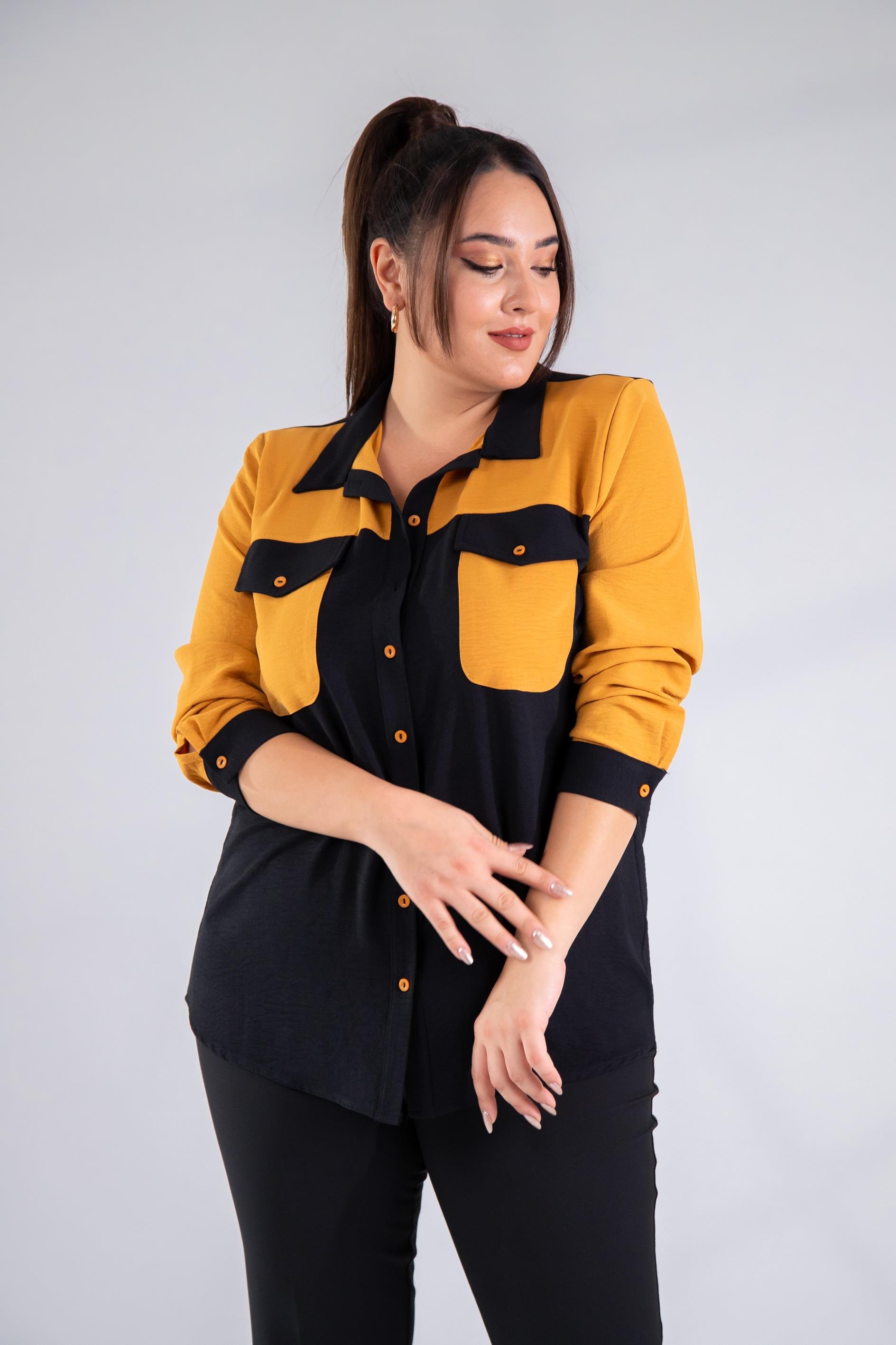 Büyük Beden 333573 Garnili Gömlek Hardal