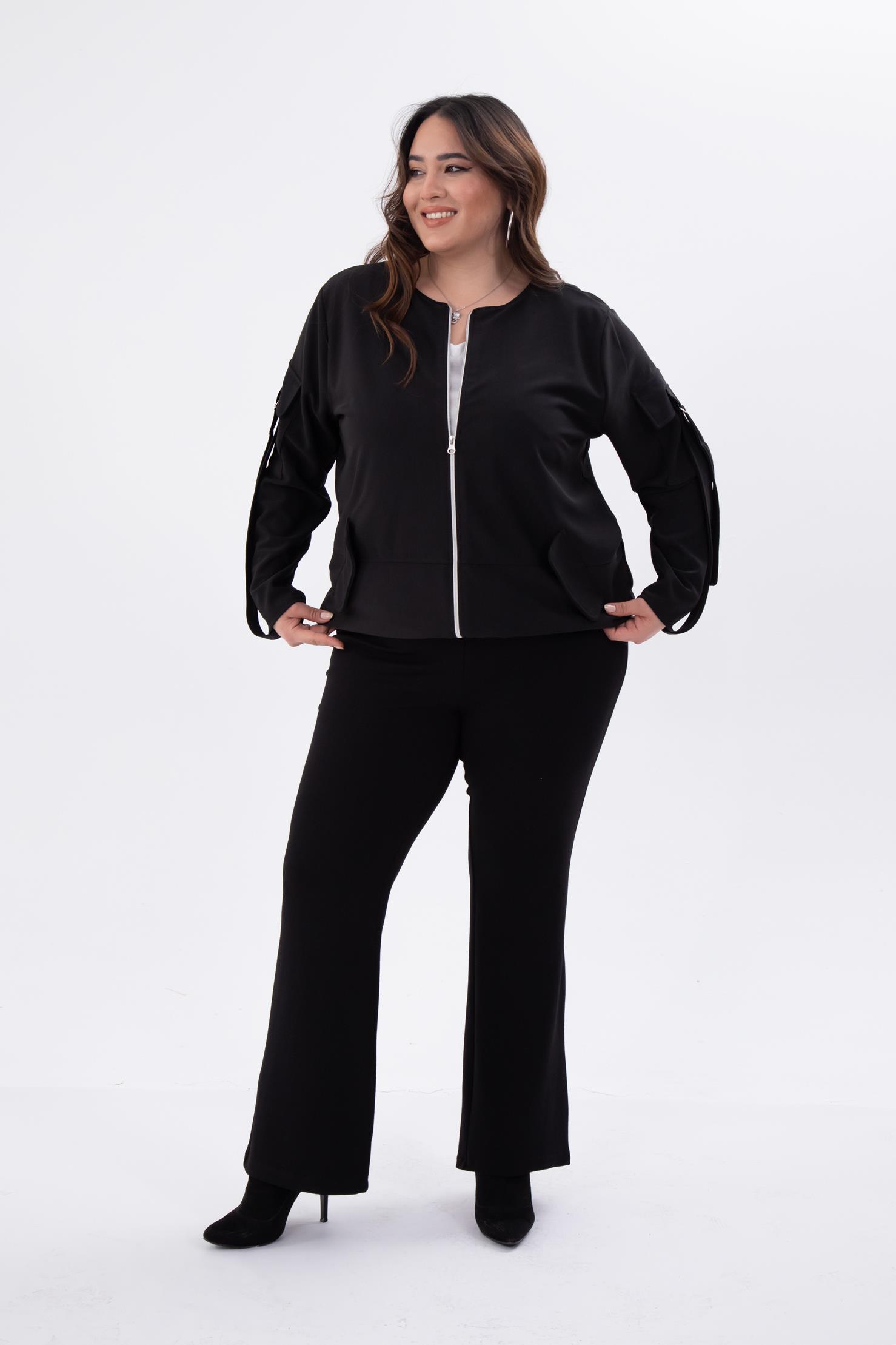 Büyük Beden 333585 Cep Kol Detaylı Ceket  Siyah