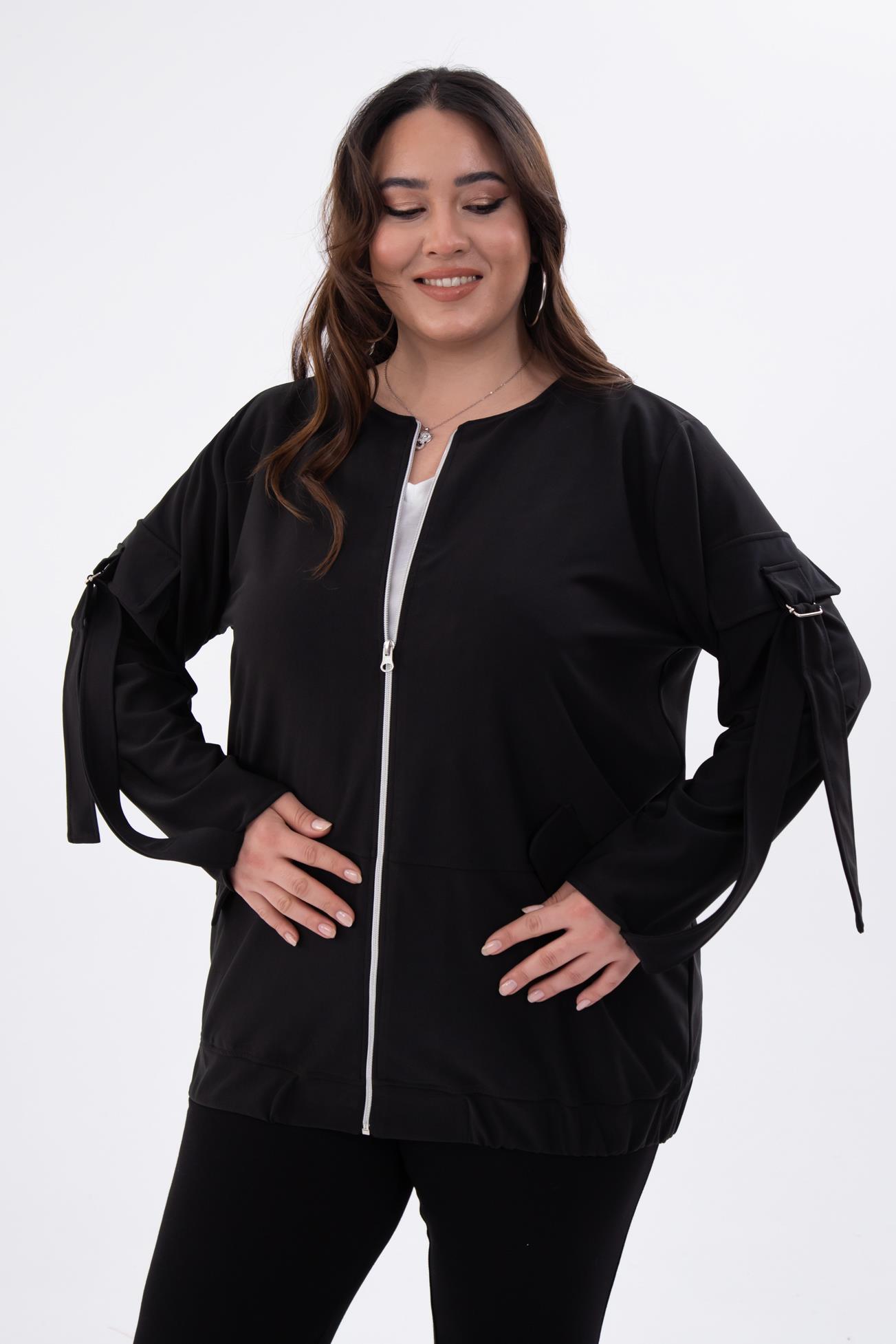 Büyük Beden 333585 Cep Kol Detaylı Ceket  Siyah