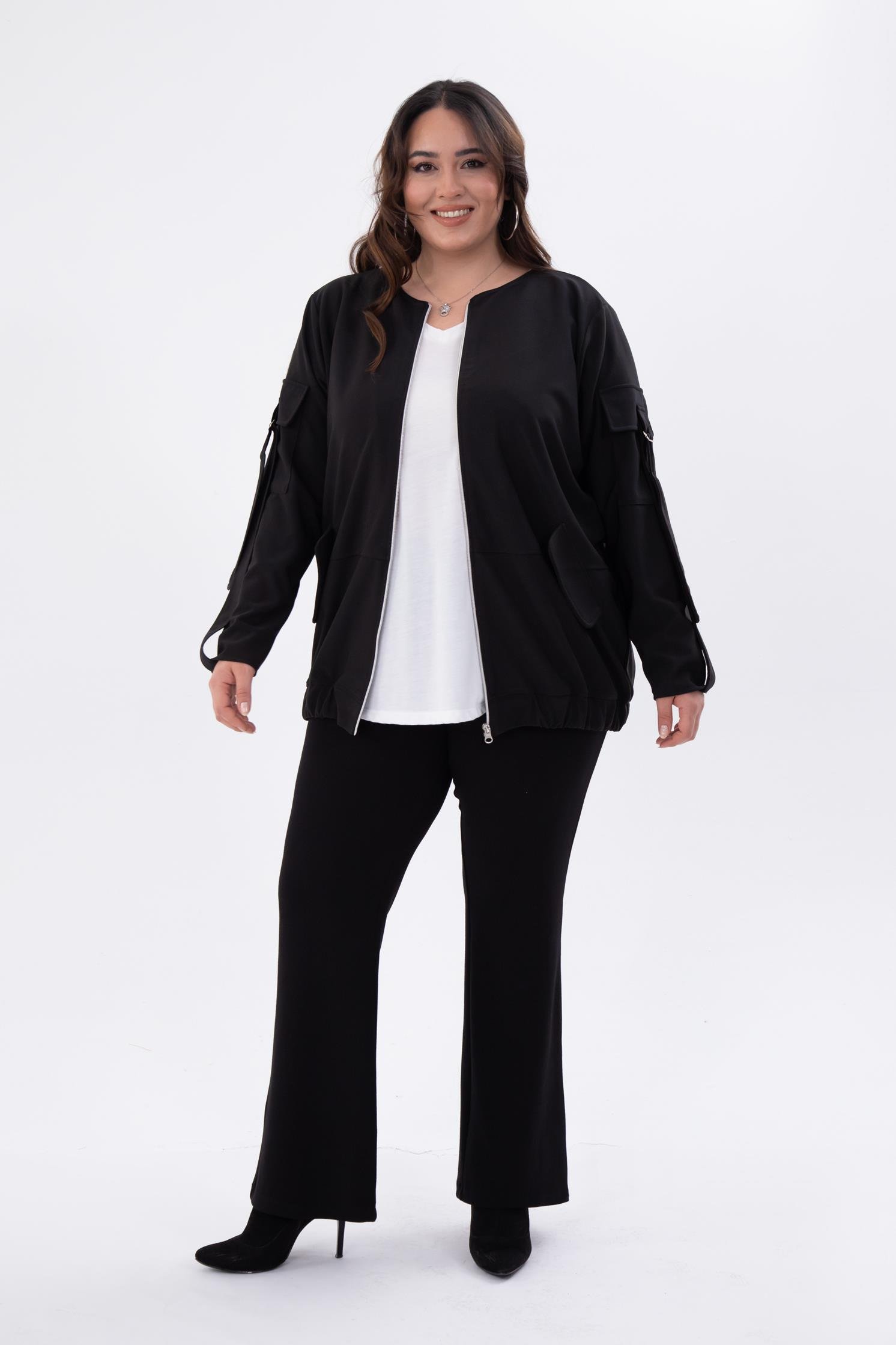 Büyük Beden 333585 Cep Kol Detaylı Ceket  Siyah