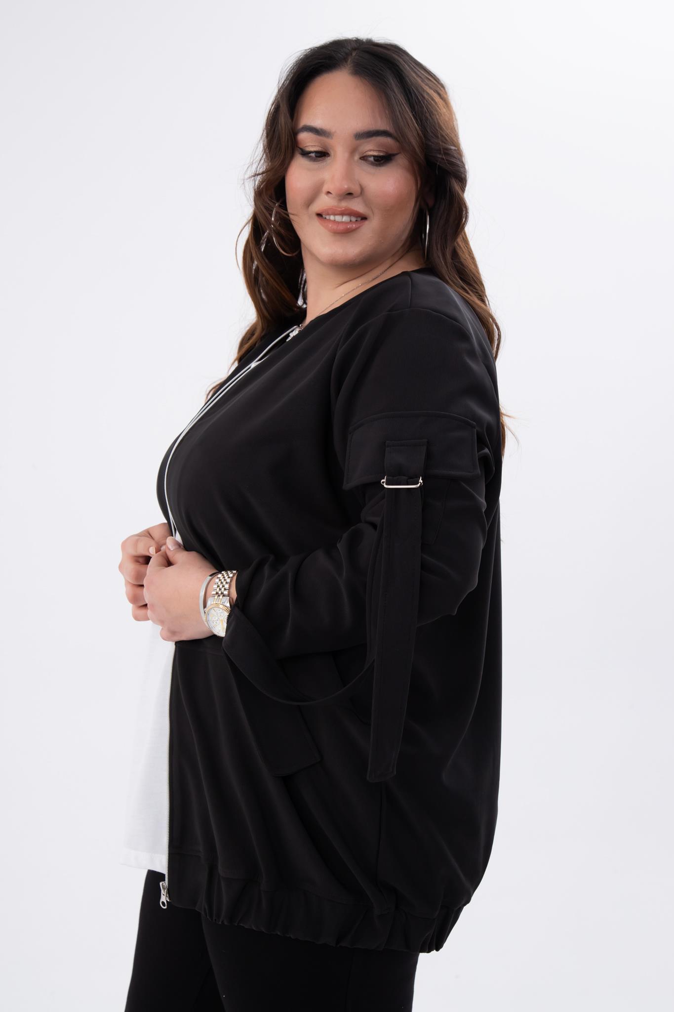 Büyük Beden 333585 Cep Kol Detaylı Ceket  Siyah
