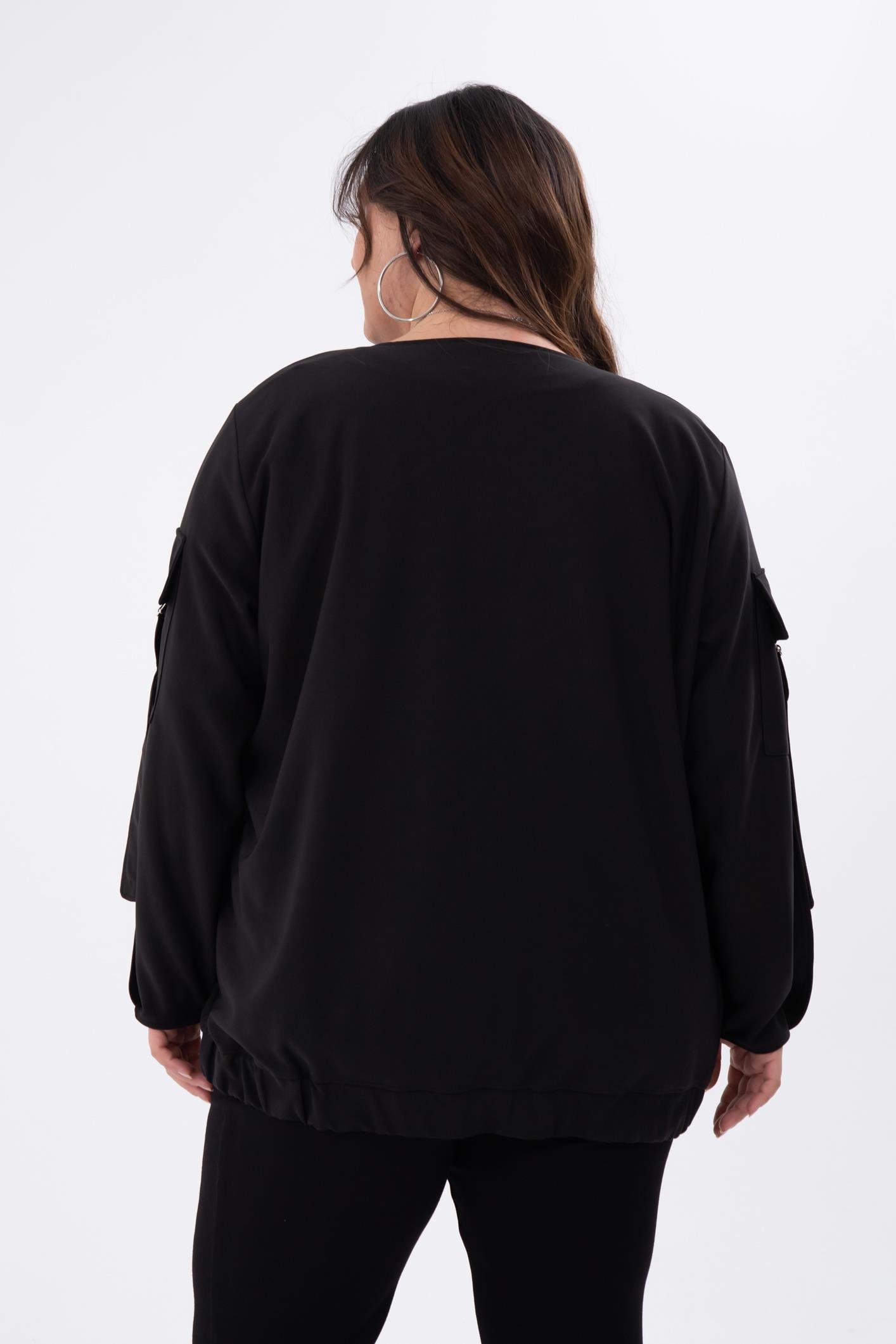 Büyük Beden 333585 Cep Kol Detaylı Ceket  Siyah