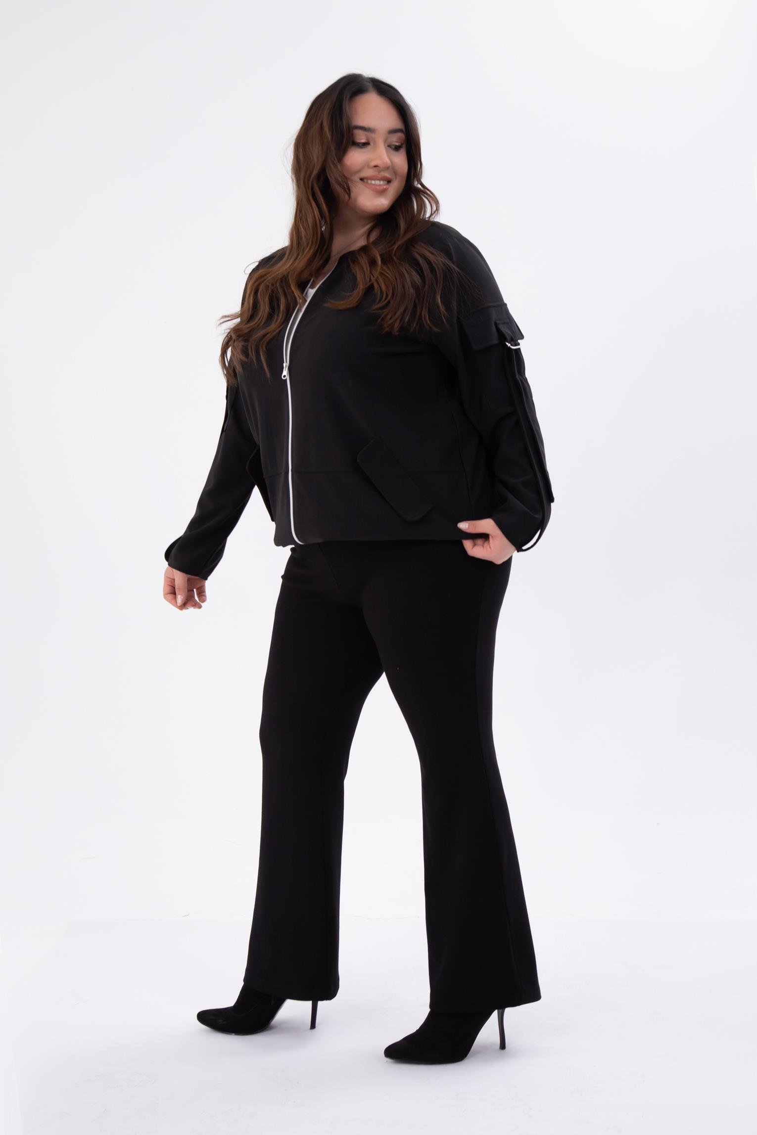 Büyük Beden 333585 Cep Kol Detaylı Ceket  Siyah