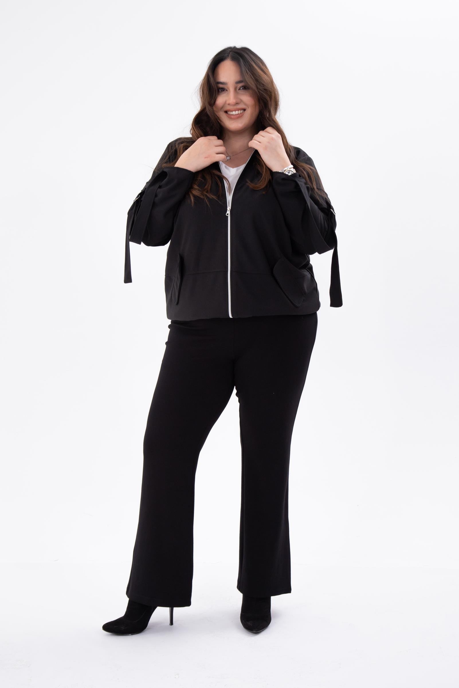 Büyük Beden 333585 Cep Kol Detaylı Ceket  Siyah