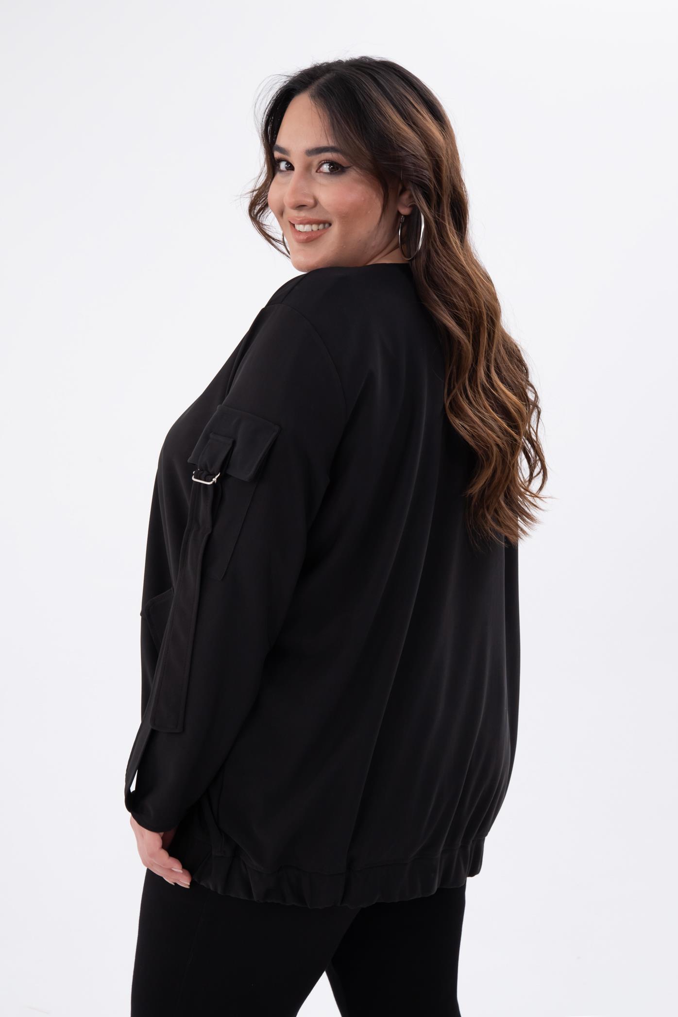 Büyük Beden 333585 Cep Kol Detaylı Ceket  Siyah