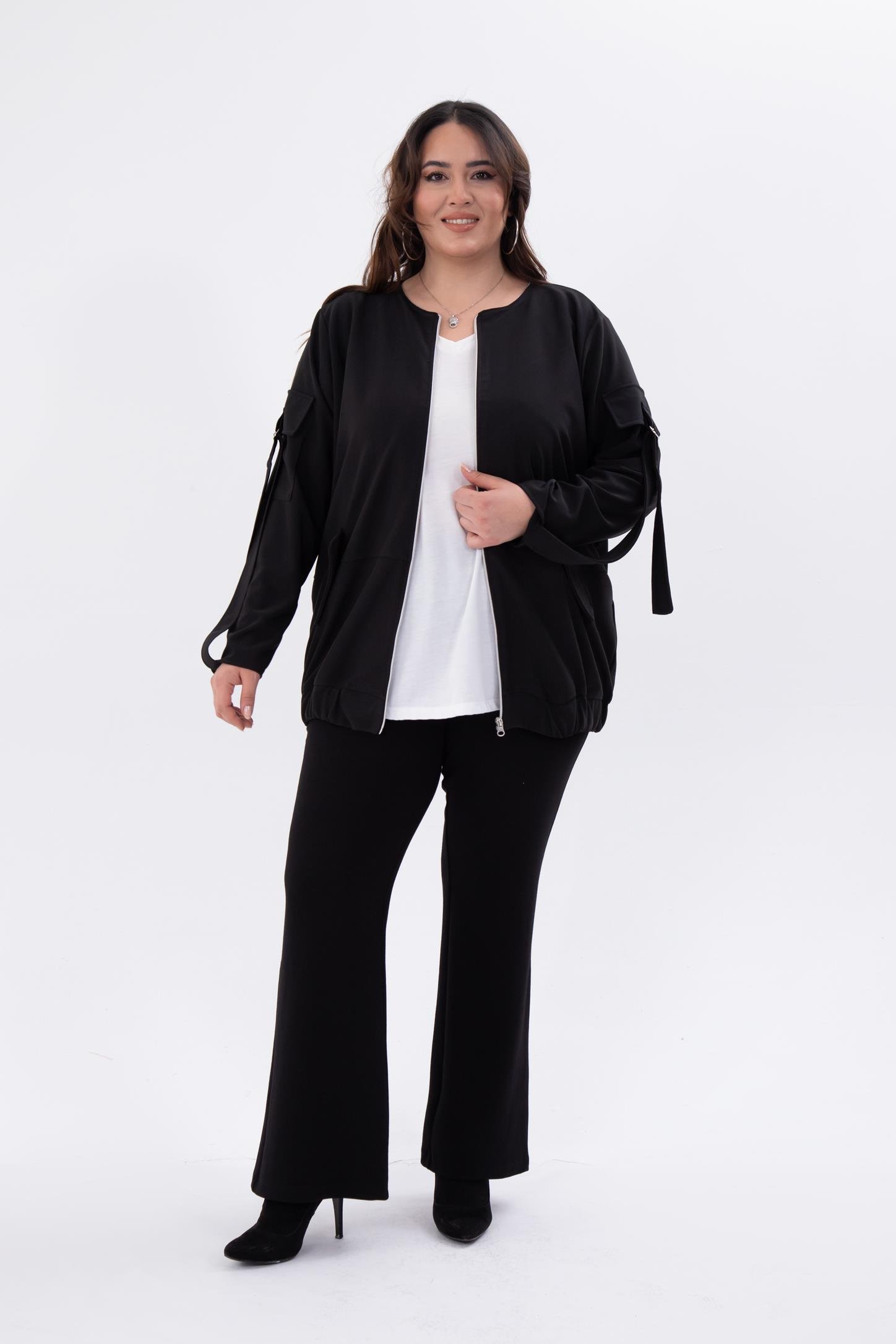 Büyük Beden 333585 Cep Kol Detaylı Ceket  Siyah