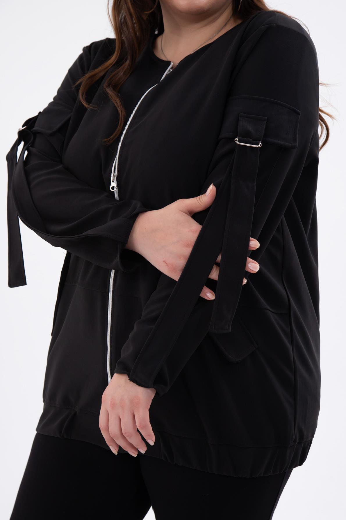 Büyük Beden 333585 Cep Kol Detaylı Ceket  Siyah