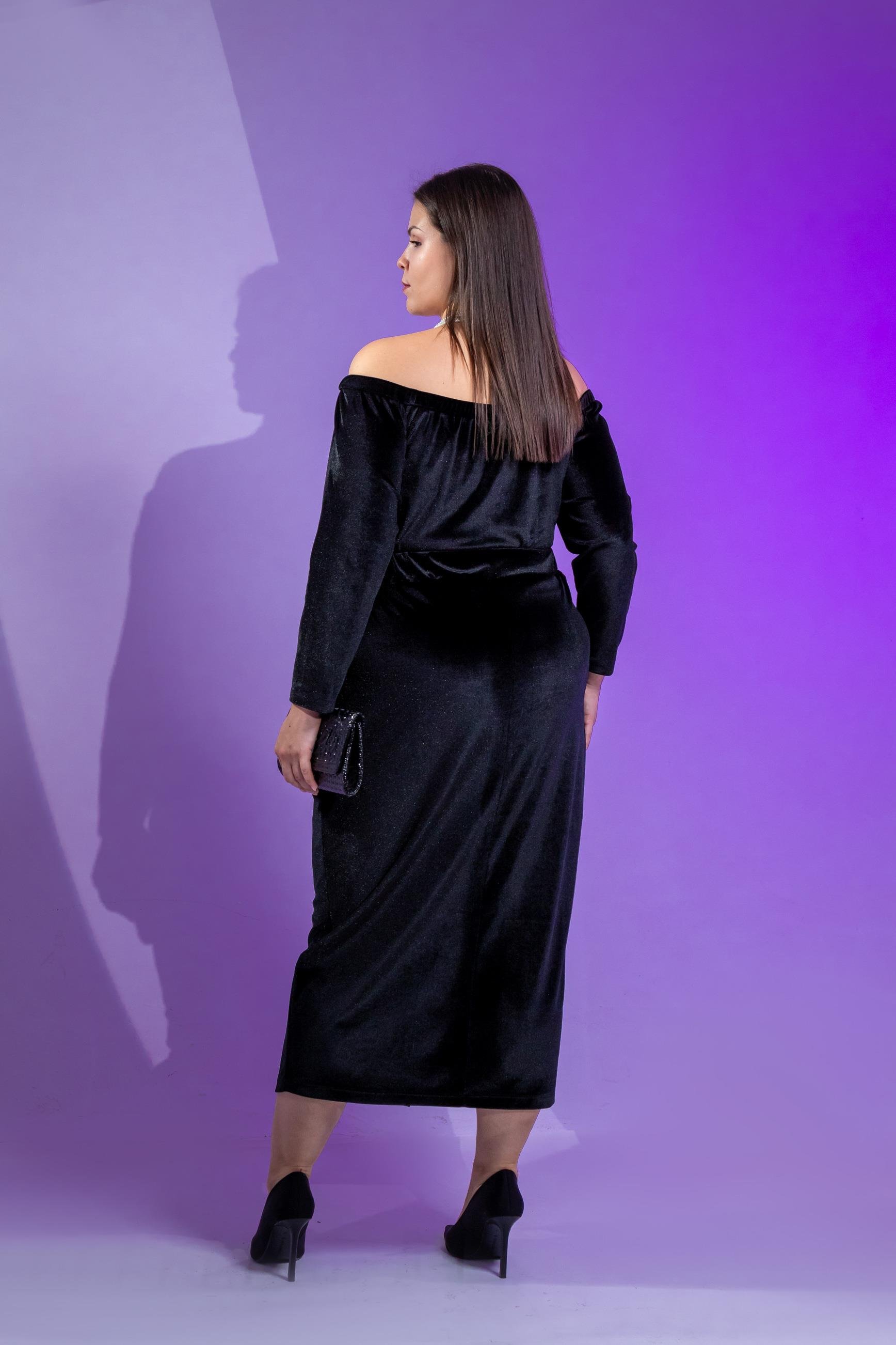 Büyük Beden 333670 Omuzu Açık Yırtmaçlı Elbise  Siyah