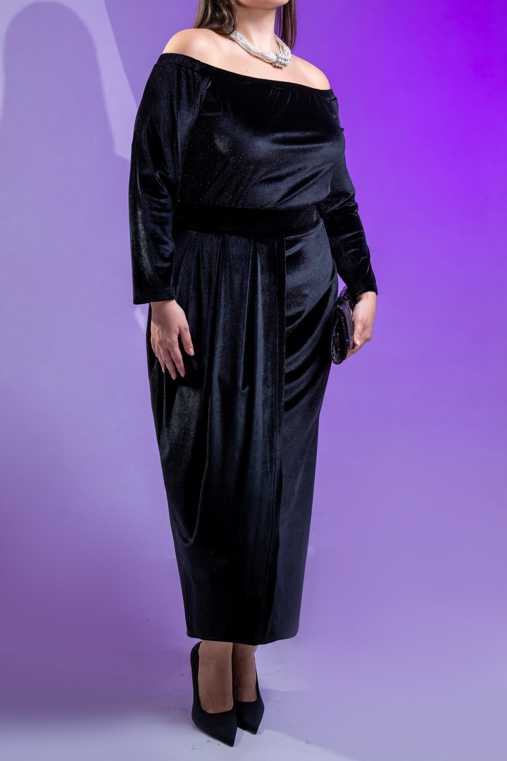 Büyük Beden 333670 Omuzu Açık Yırtmaçlı Elbise  Siyah