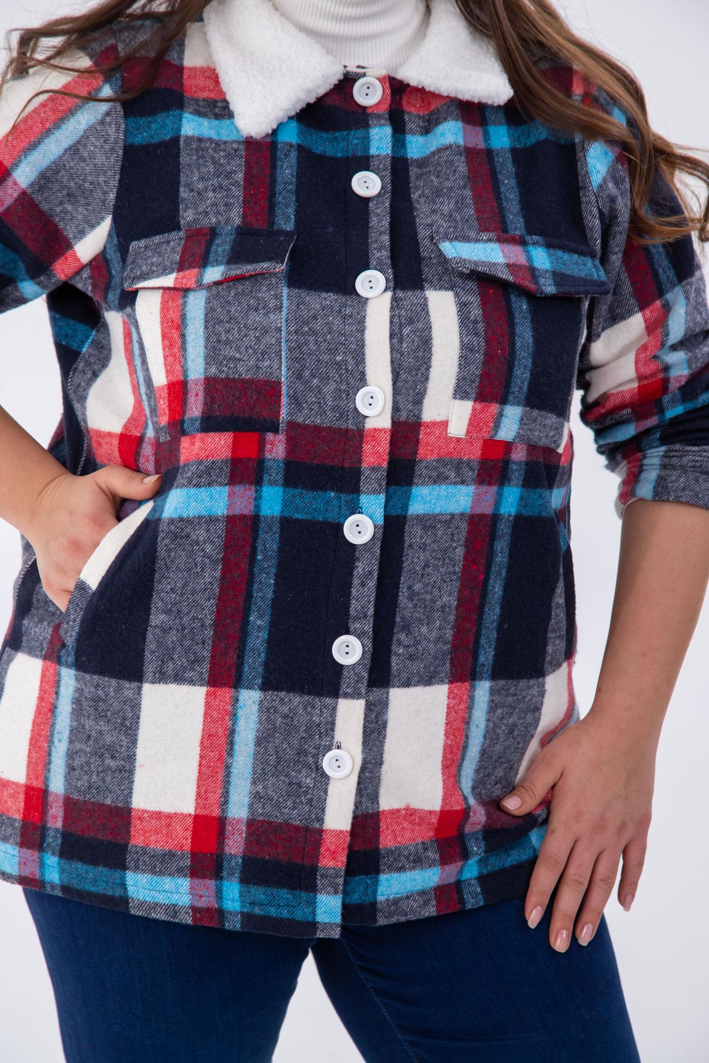 Büyük Beden 333712 Welsoft Yaka Oduncu Gömlek  Mavi-Kırmızı