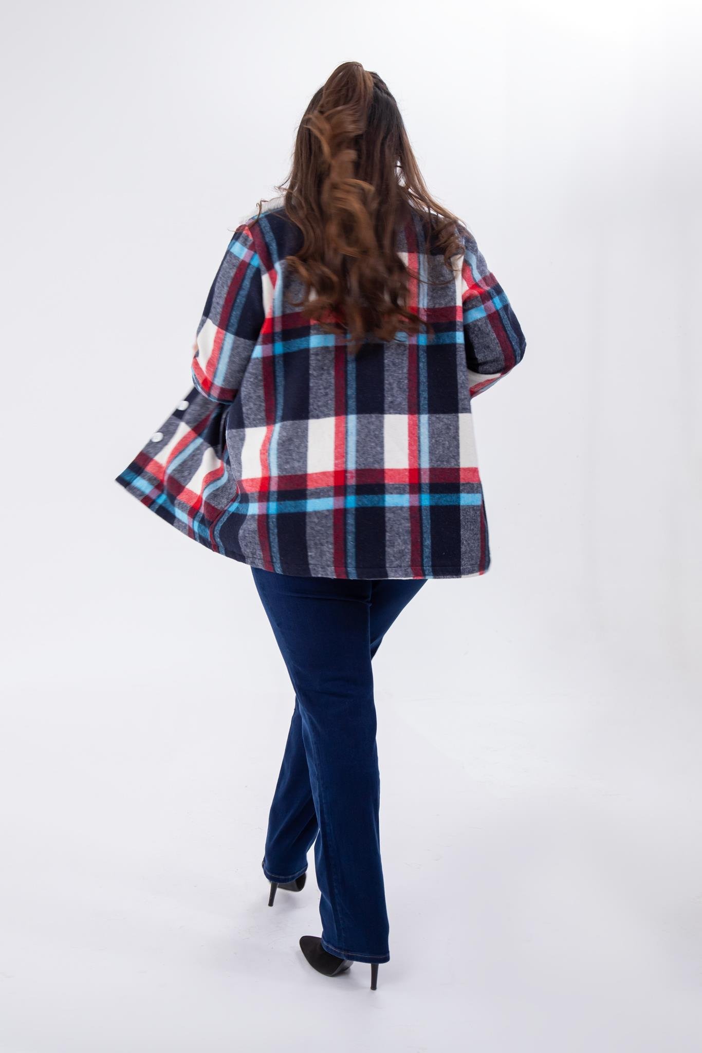 Büyük Beden 333712 Welsoft Yaka Oduncu Gömlek  Mavi-Kırmızı