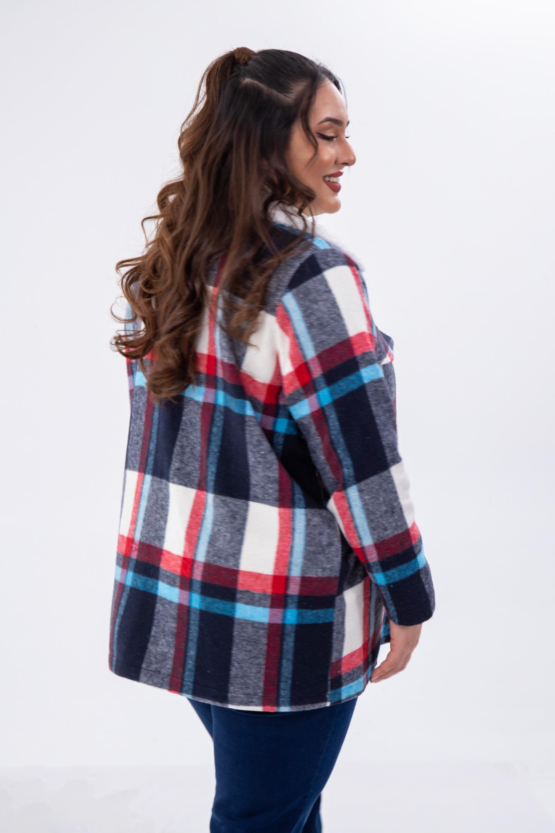 Büyük Beden 333712 Welsoft Yaka Oduncu Gömlek  Mavi-Kırmızı