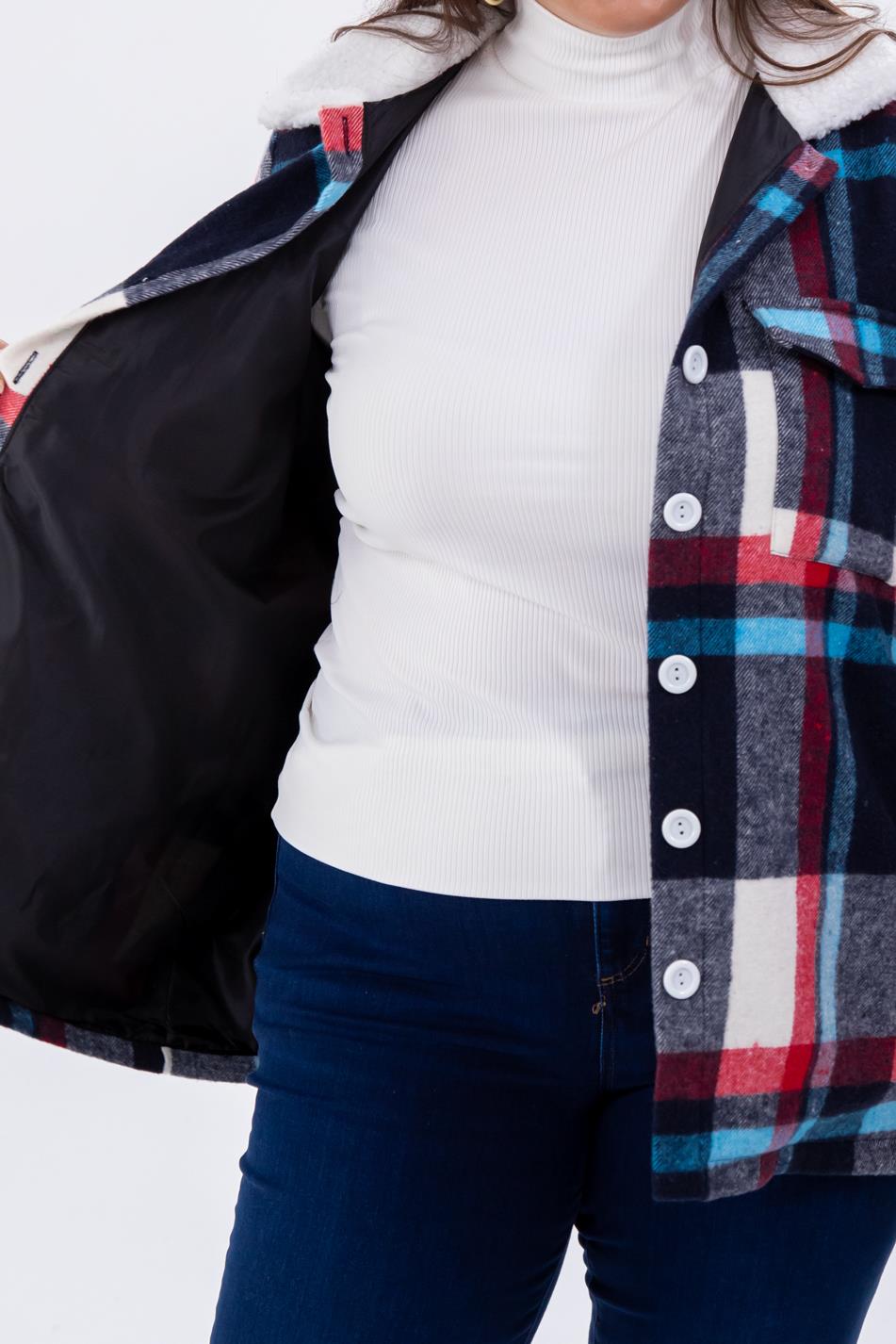 Büyük Beden 333712 Welsoft Yaka Oduncu Gömlek  Mavi-Kırmızı