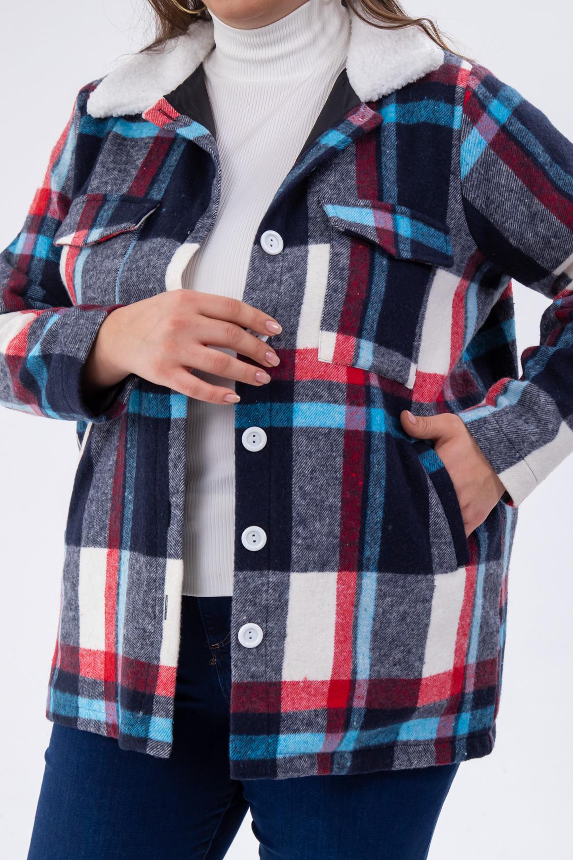 Büyük Beden 333712 Welsoft Yaka Oduncu Gömlek  Mavi-Kırmızı