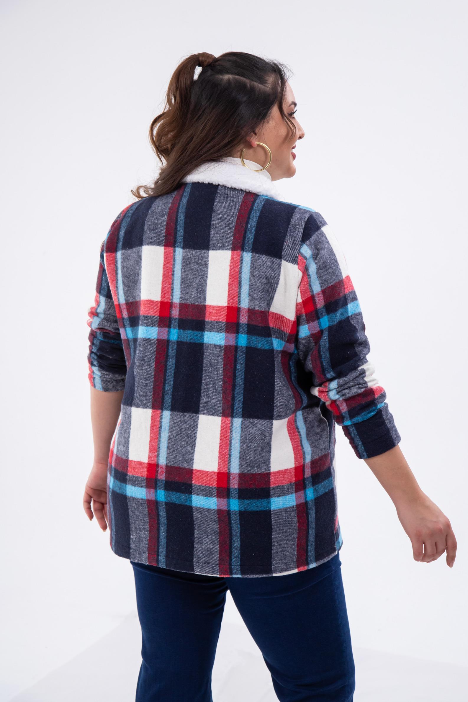 Büyük Beden 333712 Welsoft Yaka Oduncu Gömlek  Mavi-Kırmızı