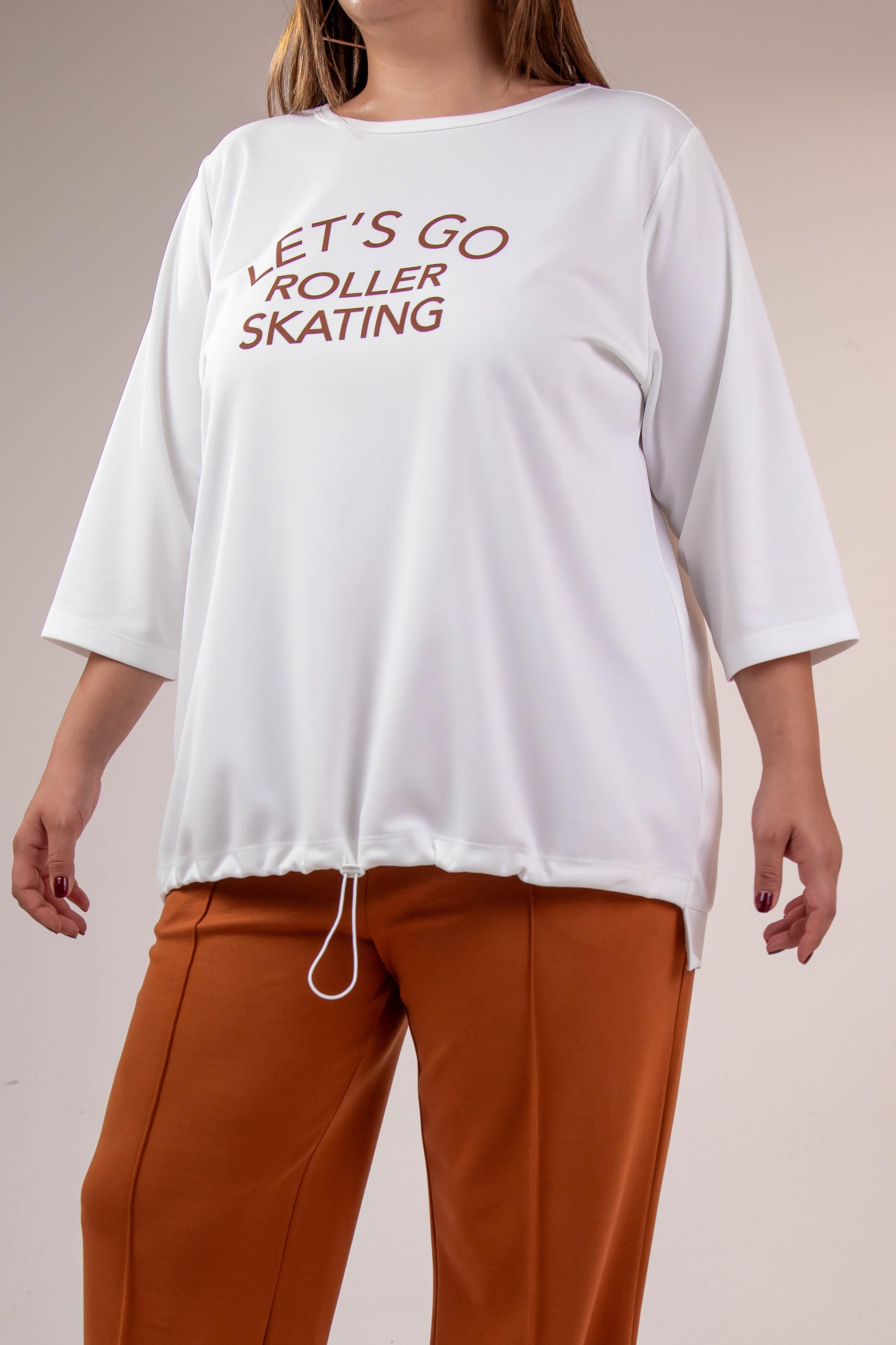 Büyük Beden 33374 Önü Baskılı Sweat  Beyaz