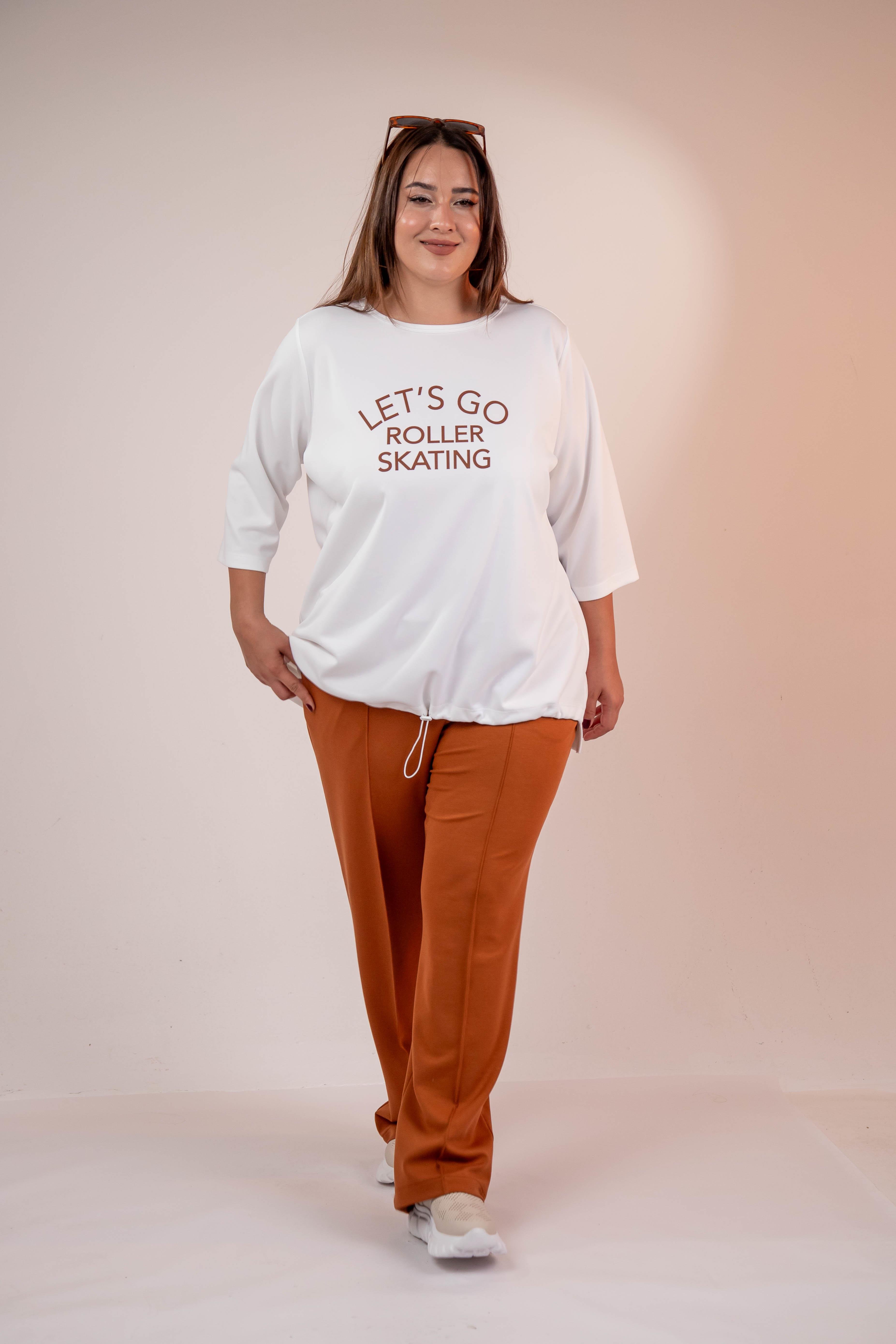 Büyük Beden 33374 Önü Baskılı Sweat  Beyaz