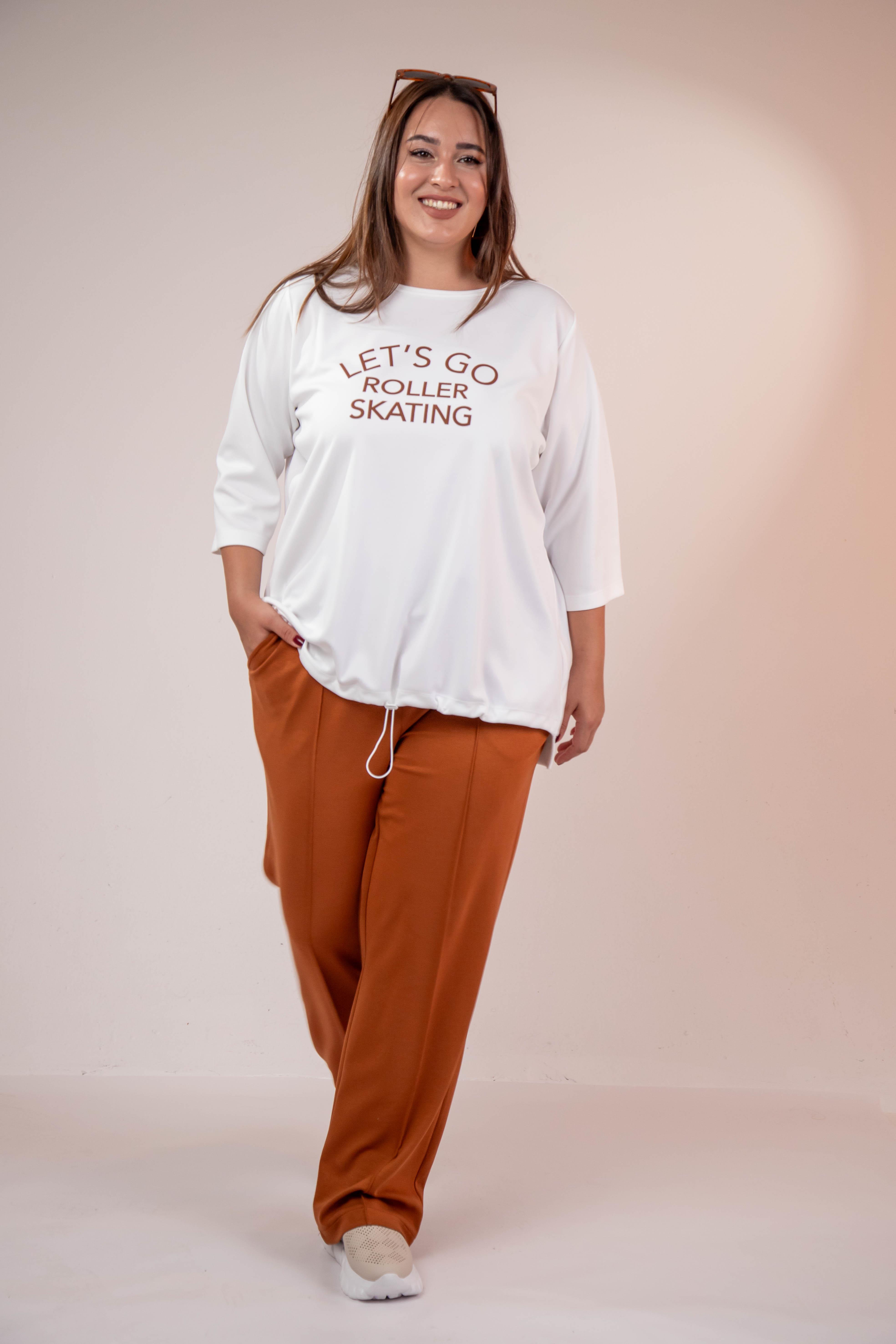 Büyük Beden 33374 Önü Baskılı Sweat  Beyaz