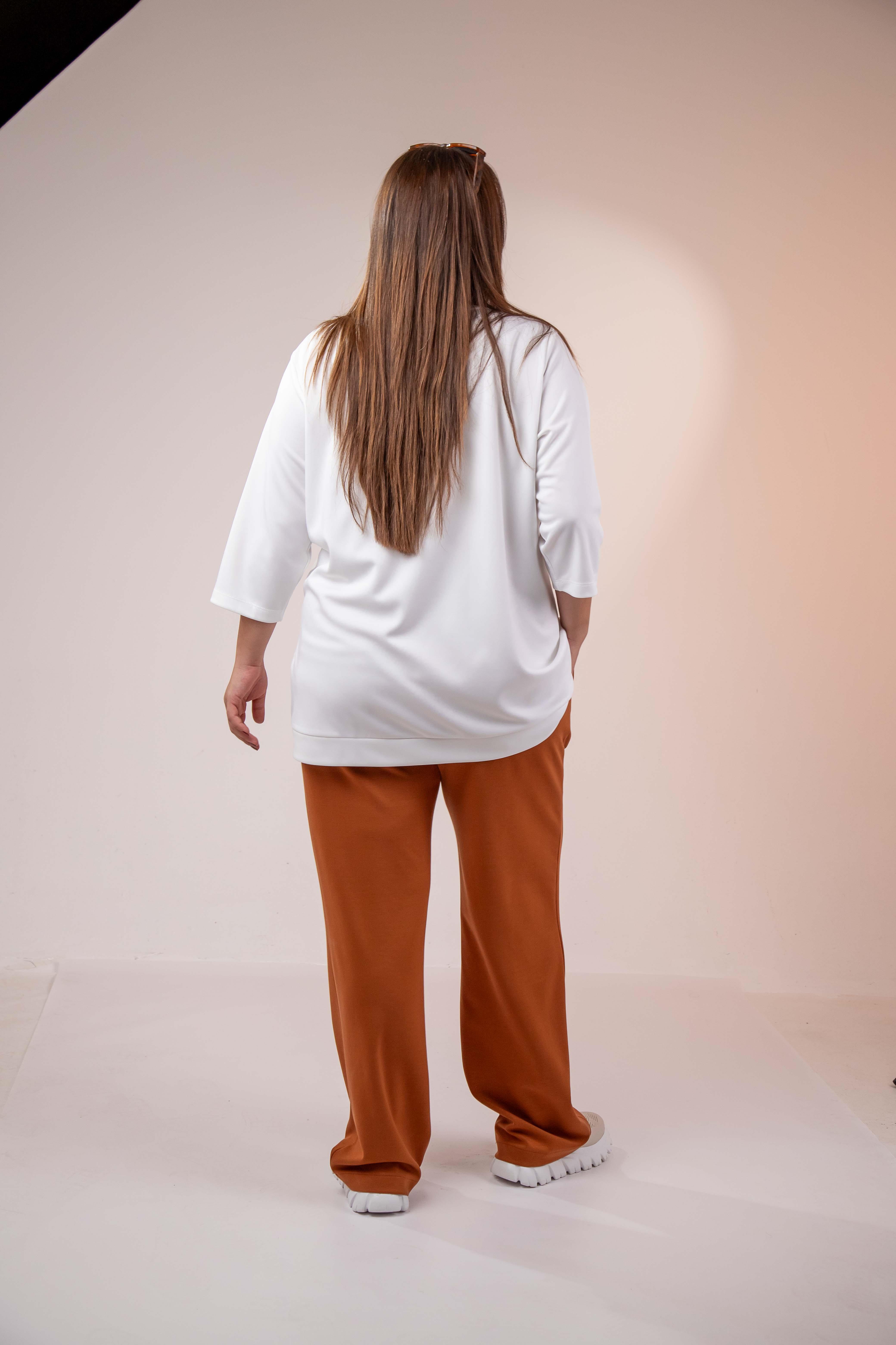 Büyük Beden 33374 Önü Baskılı Sweat  Beyaz