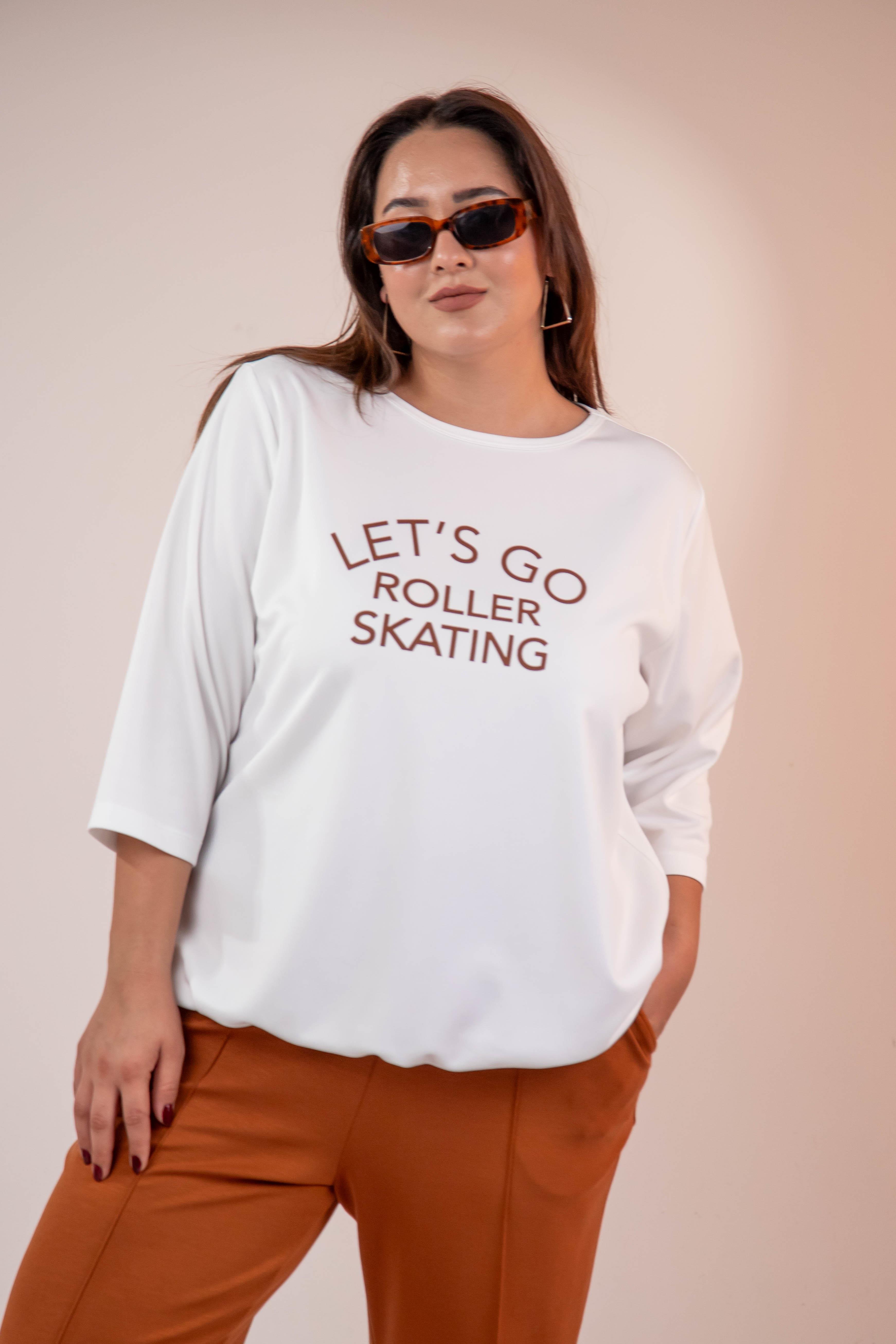 Büyük Beden 33374 Önü Baskılı Sweat  Beyaz