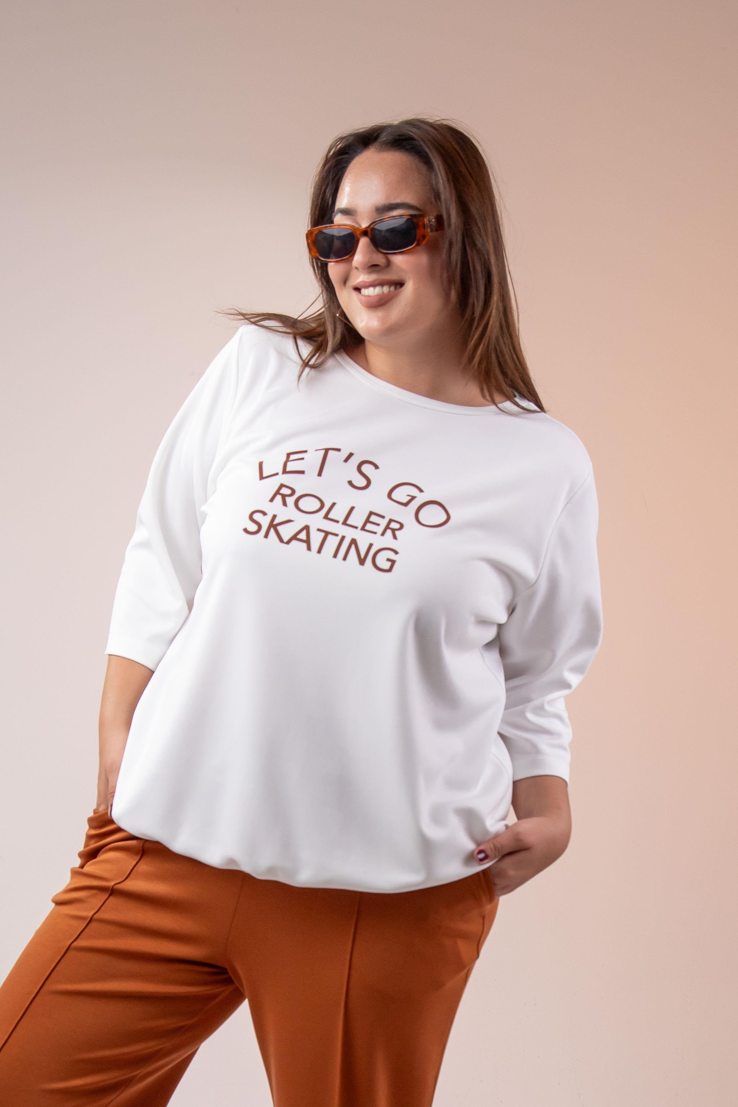 Büyük Beden 33374 Önü Baskılı Sweat  Beyaz