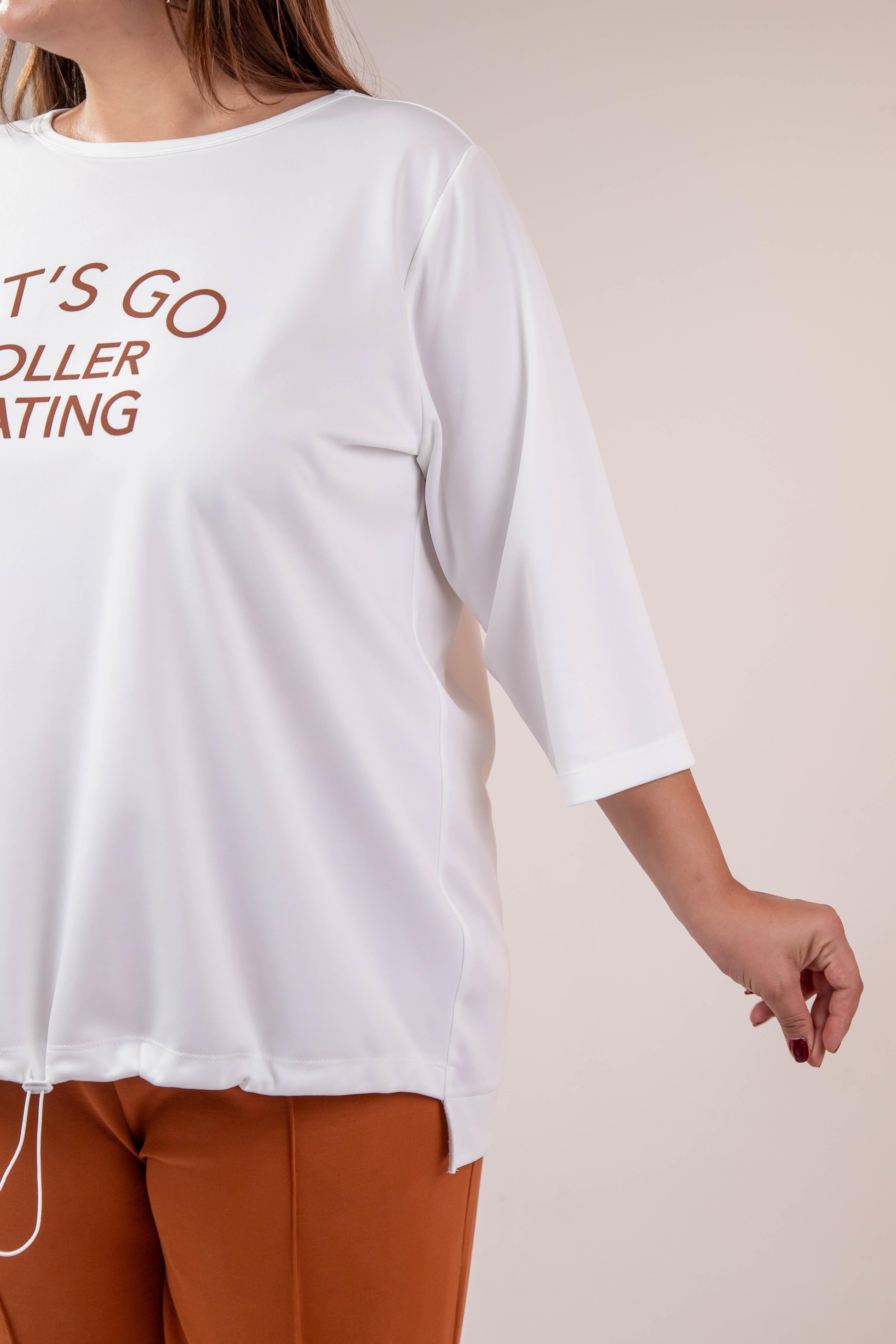 Büyük Beden 33374 Önü Baskılı Sweat  Beyaz