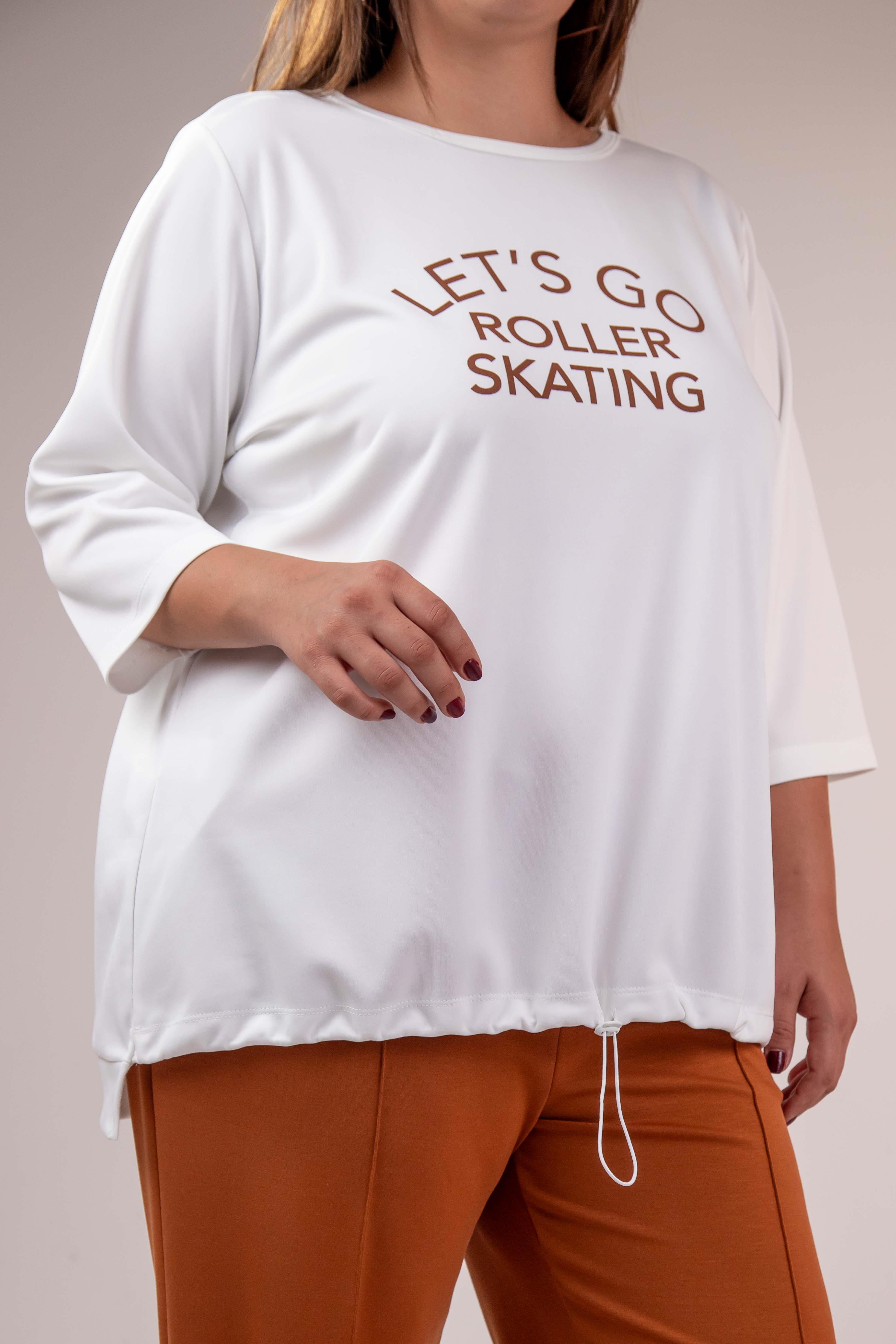 Büyük Beden 33374 Önü Baskılı Sweat  Beyaz