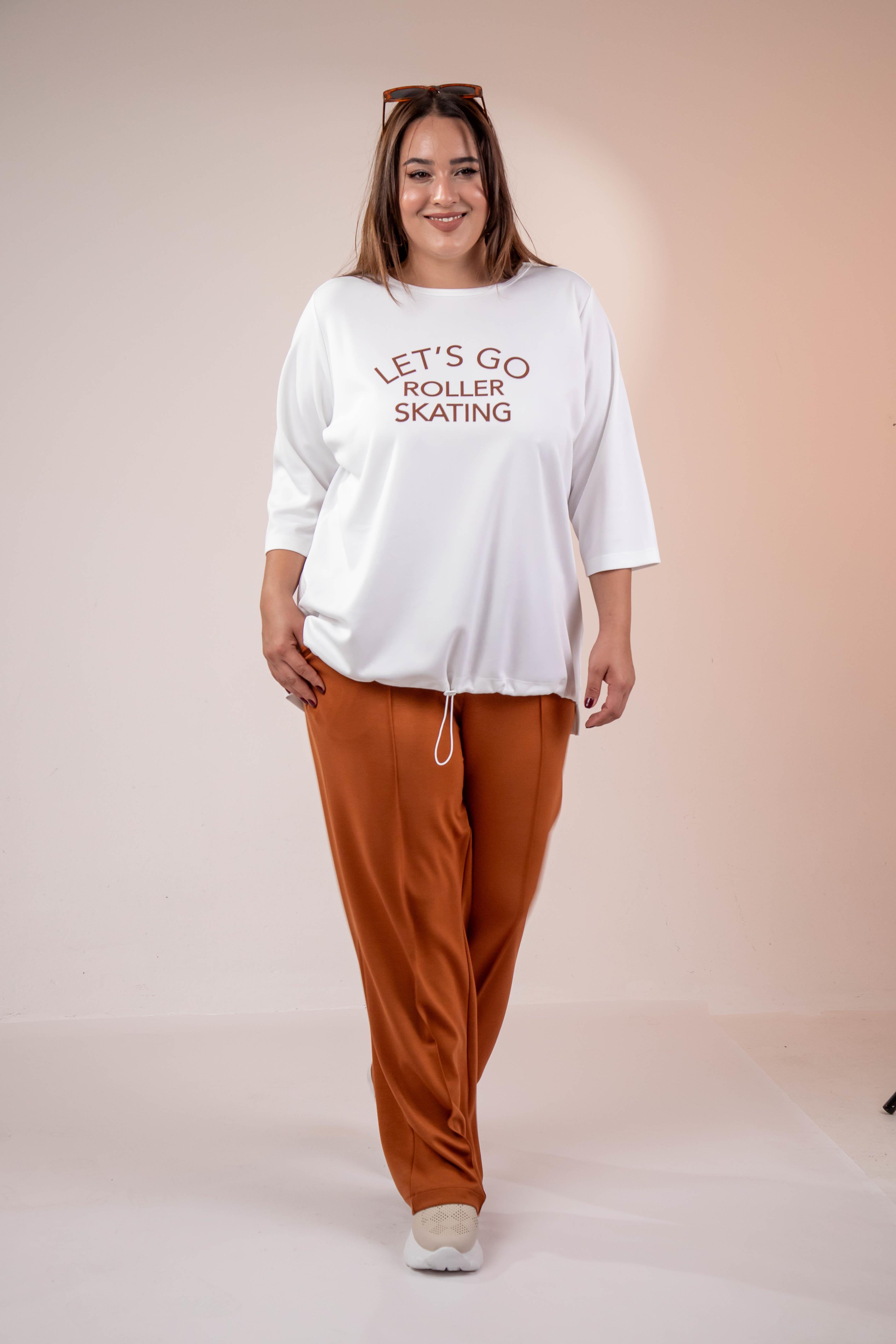 Büyük Beden 33374 Önü Baskılı Sweat  Beyaz