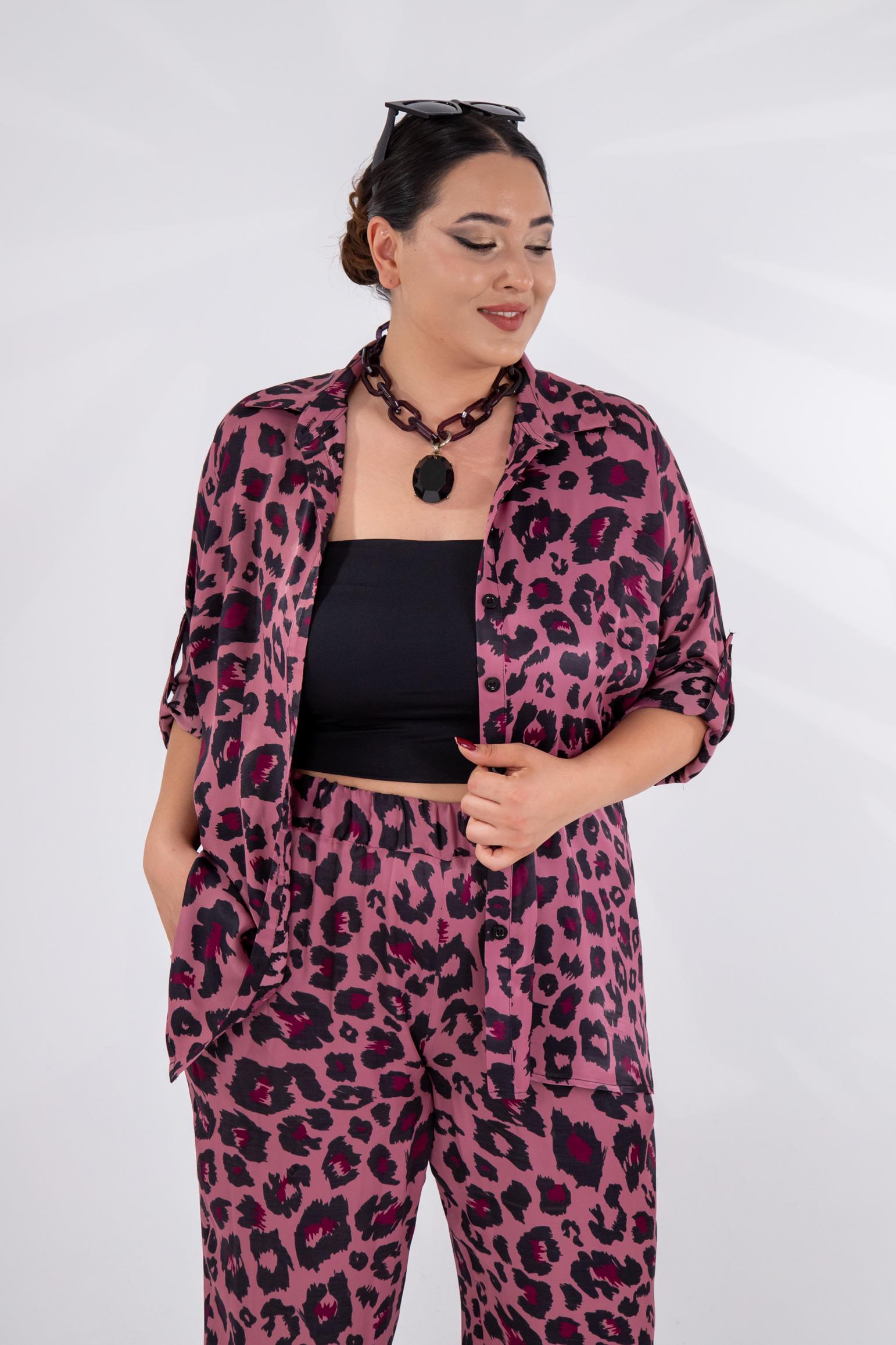 Büyük Beden 333906 Üçlü Saten Takım Pembe