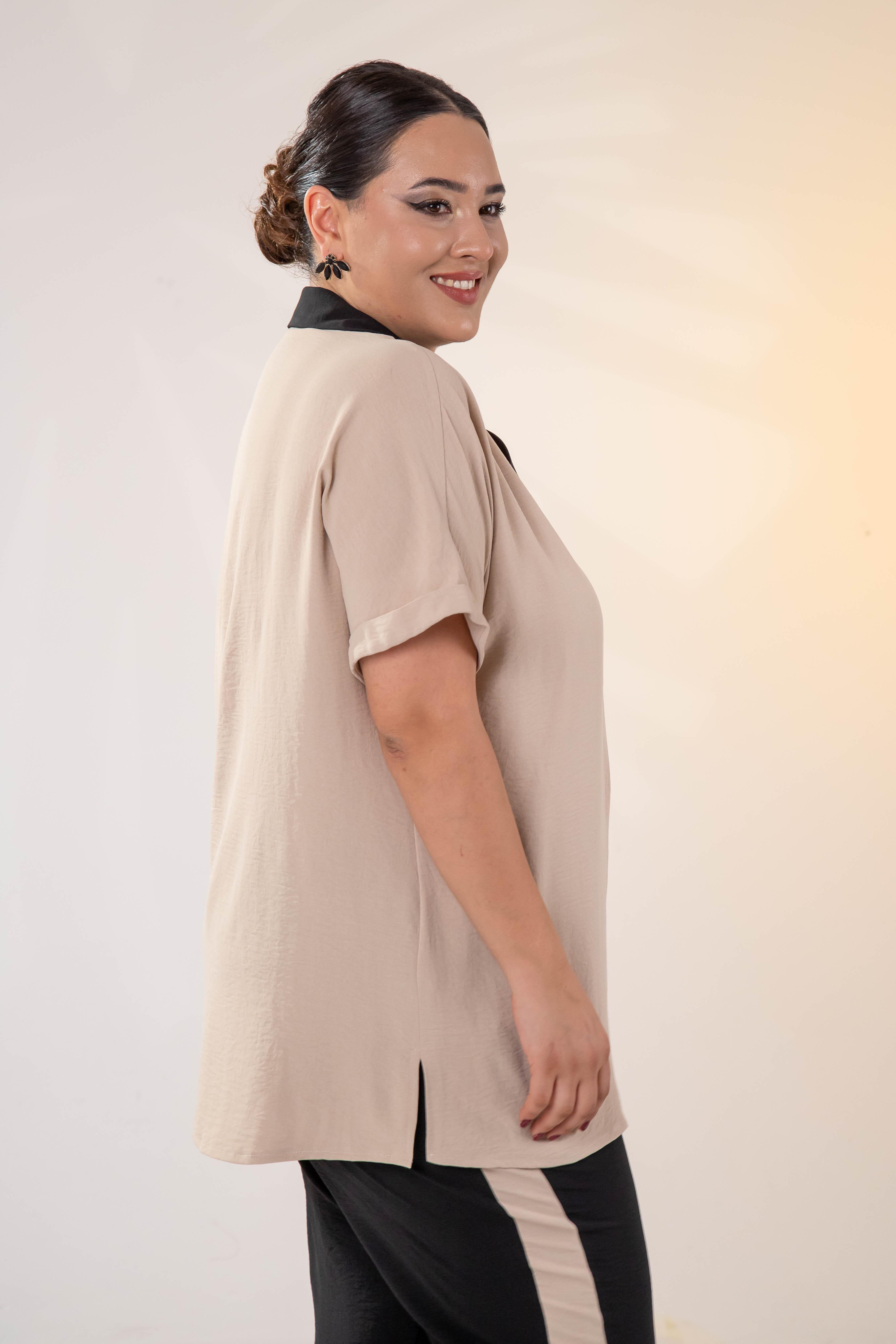 Büyük Beden 333914 Garnili Bluz  Bej