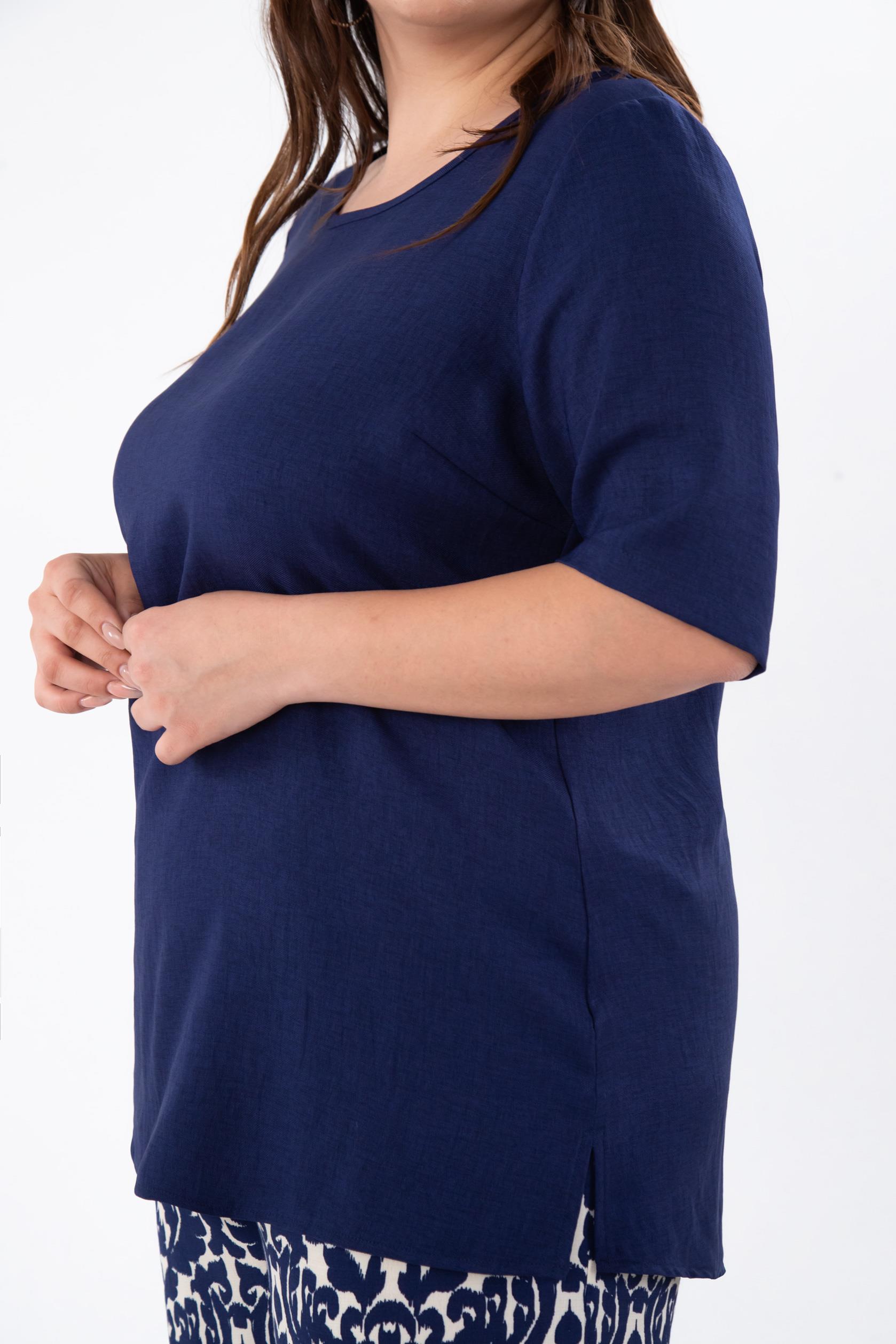 Büyük Beden 333931 Yanı Yırtmaçlı Bluz Lacivert