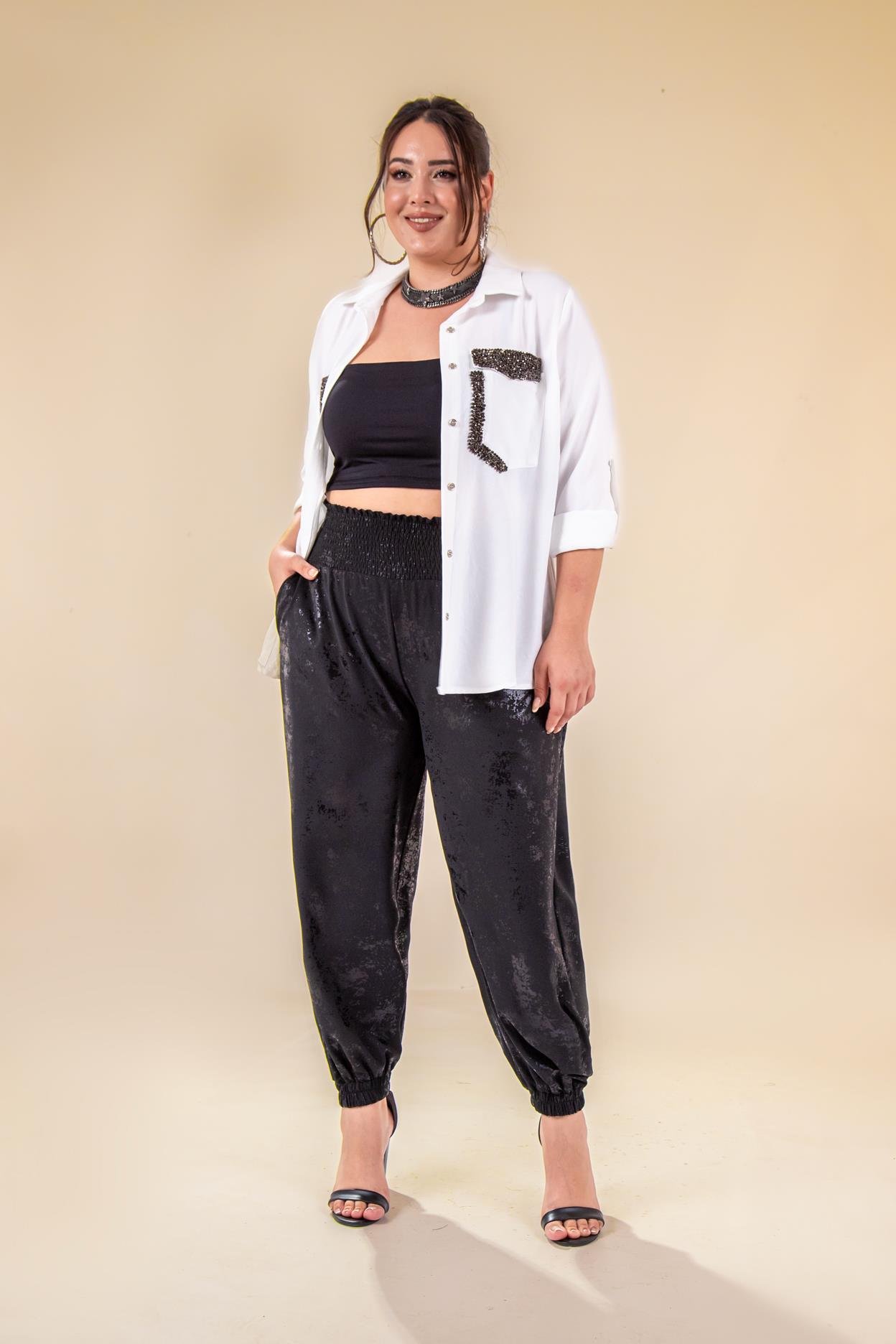 Büyük Beden 333997 Beli Gipeli Pantolon  Siyah